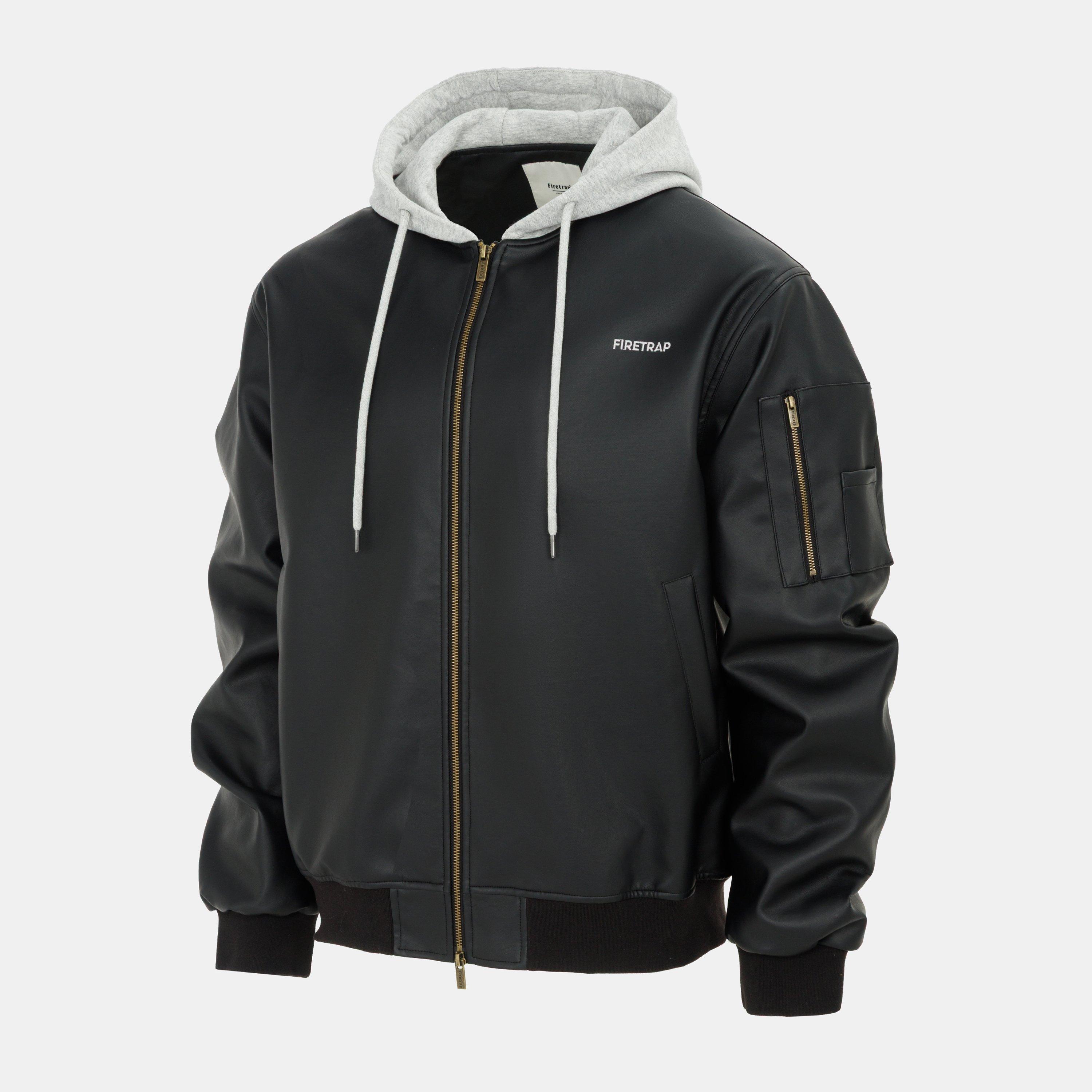 Schwarz - Firetrap - Hood PU Jacket Mens - 3