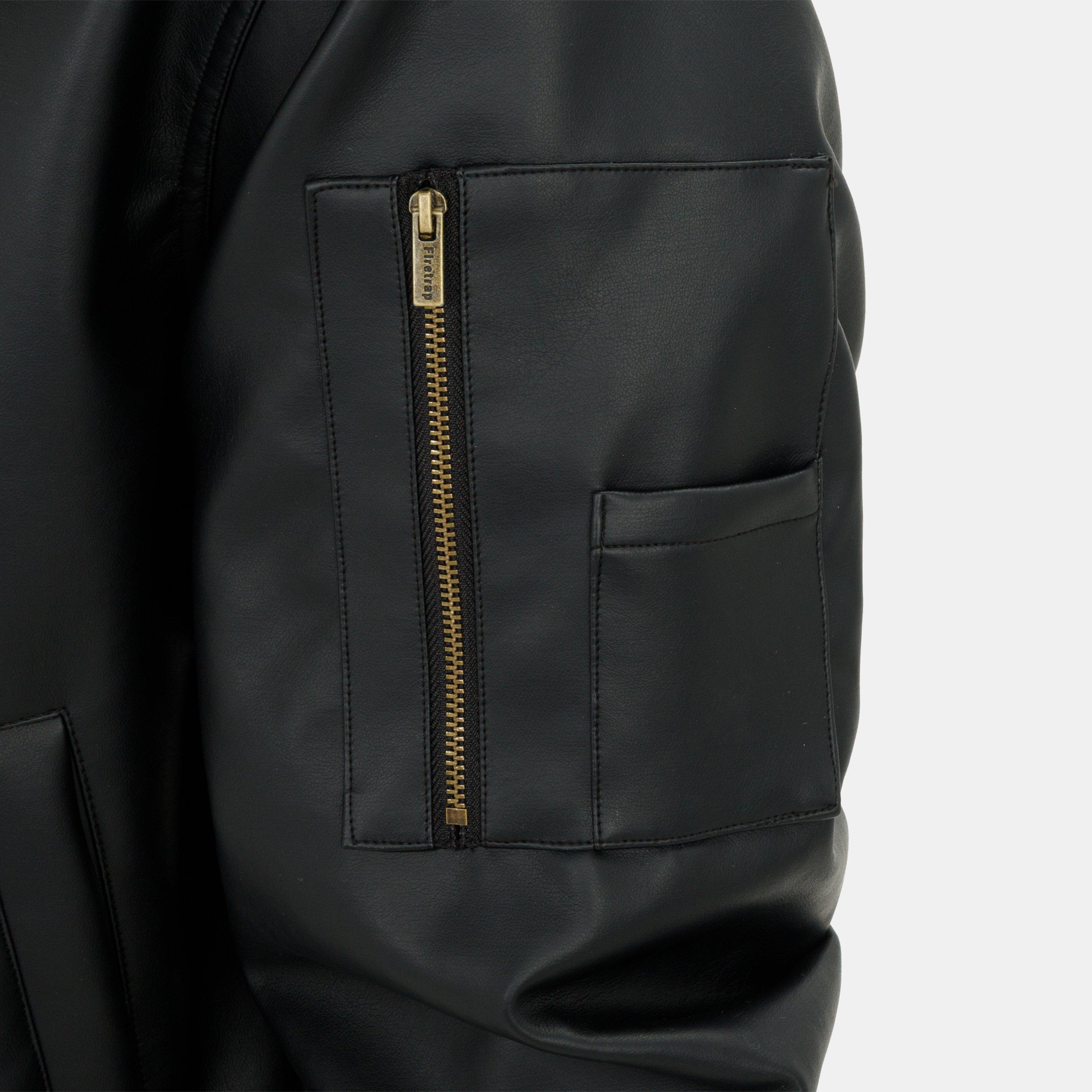 Schwarz - Firetrap - Hood PU Jacket Mens - 6