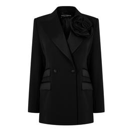 Dolce and Gabbana Flower Applique Double Breasted Wool Jacket