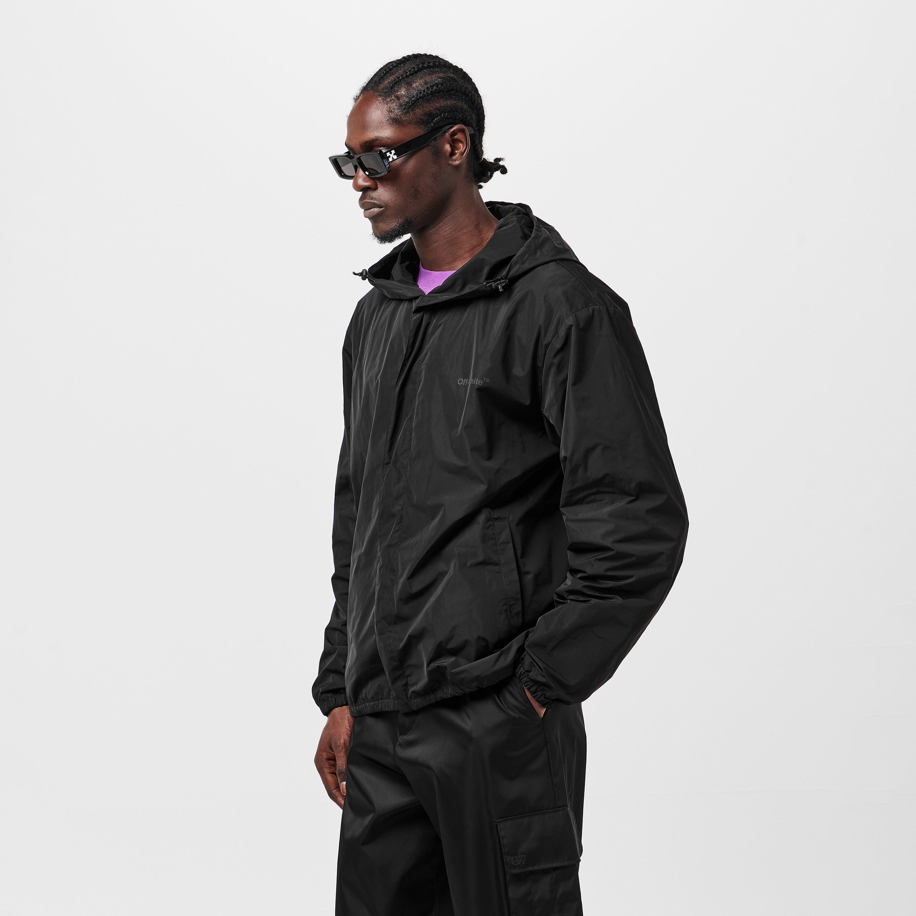 Black - Off White - Men's Diag Windbreaker, Logo, Diag Print - 3