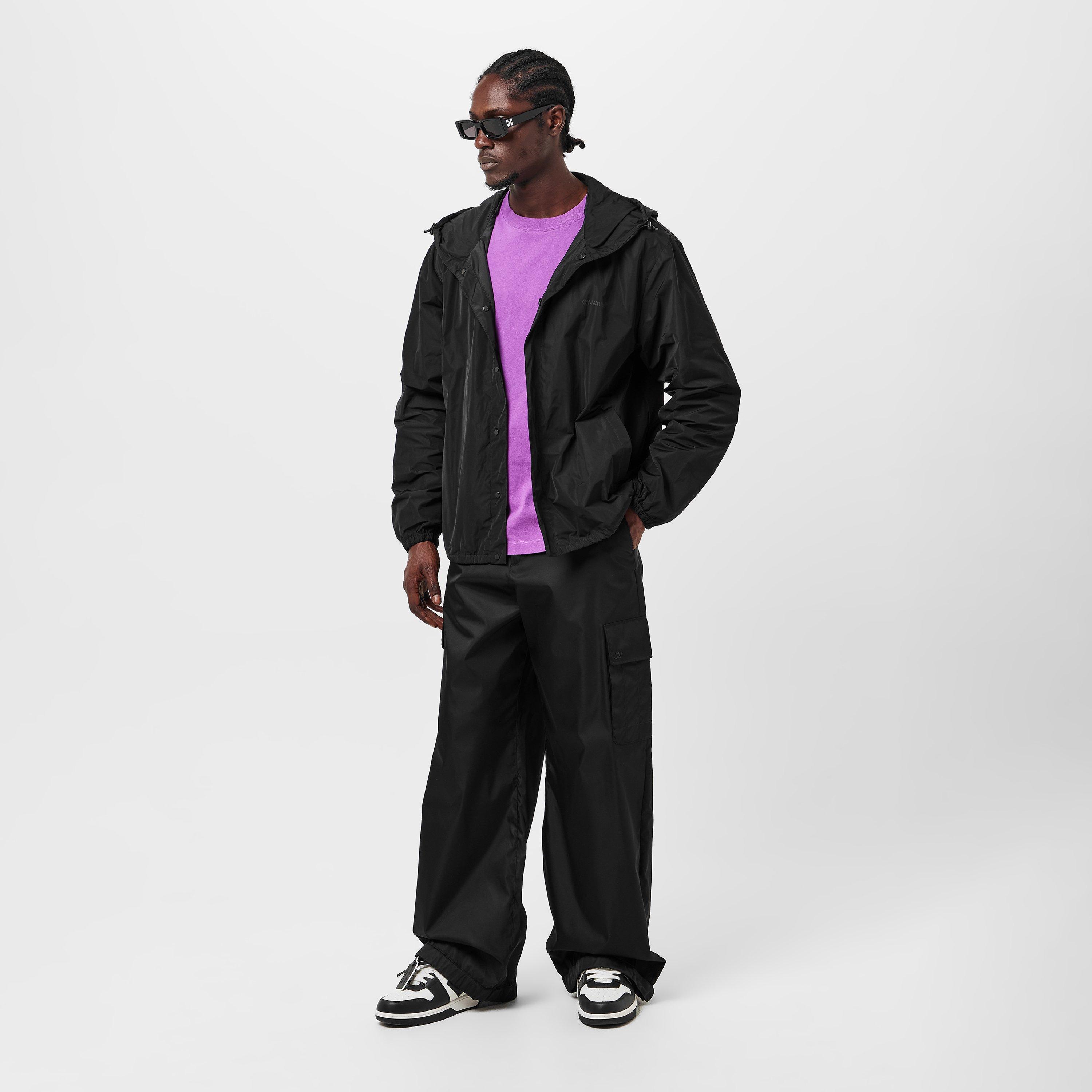 Black - Off White - Men's Diag Windbreaker, Logo, Diag Print - 6