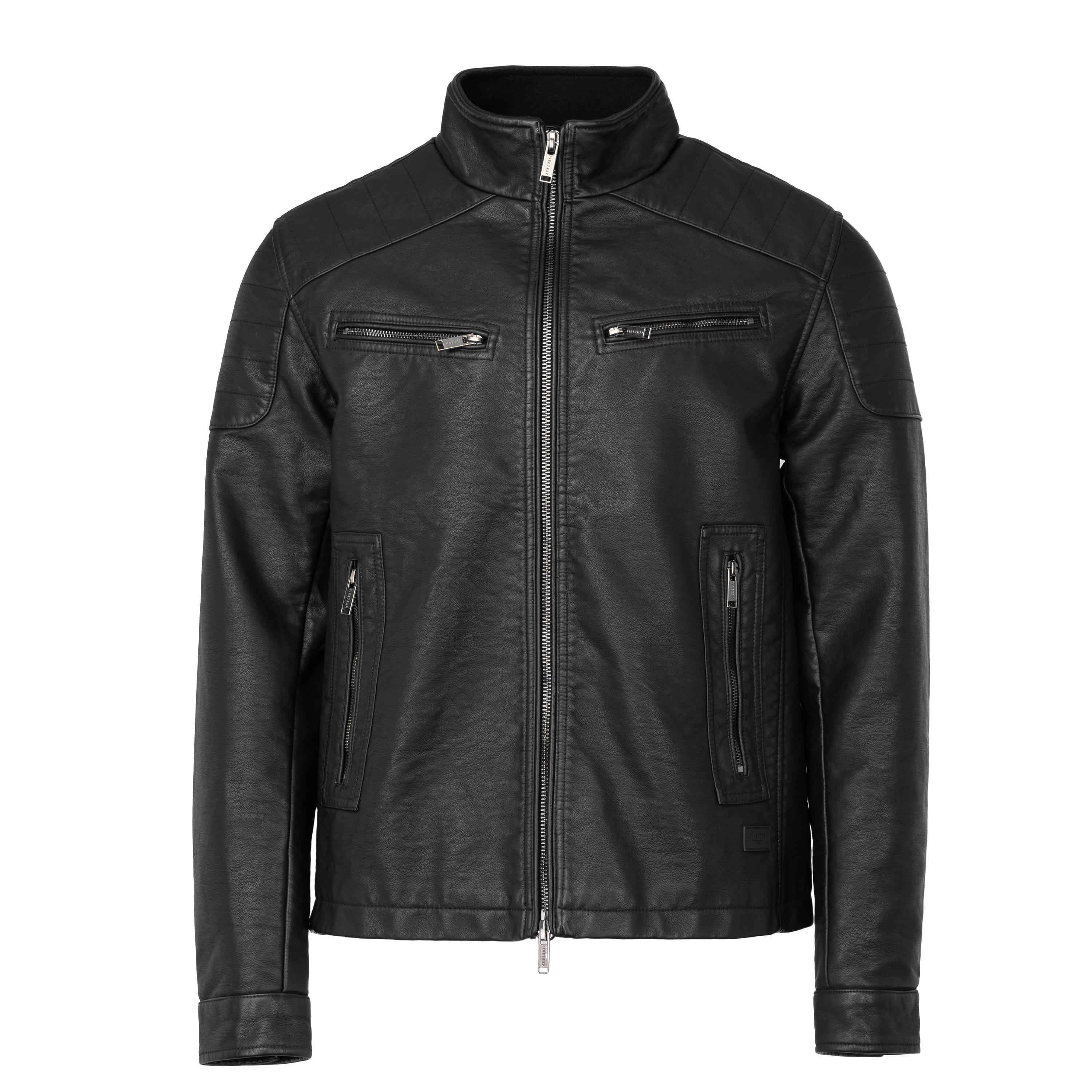 Black - Firetrap - Men's Long Sleeve Faux Leather Jacket - 1