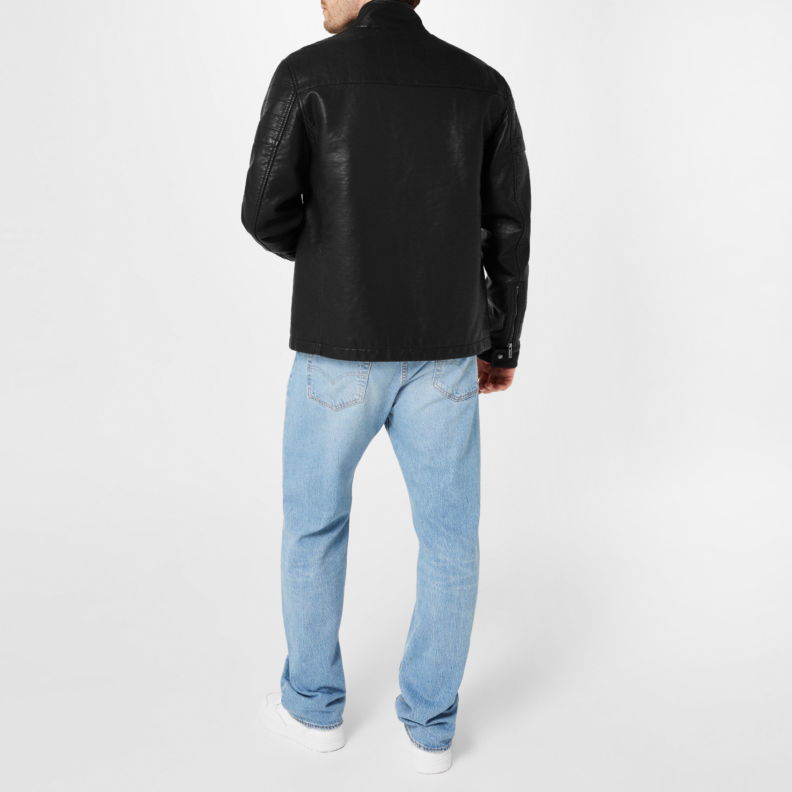 Schwarz - Firetrap - Faux Leather Jacket Mens - 4