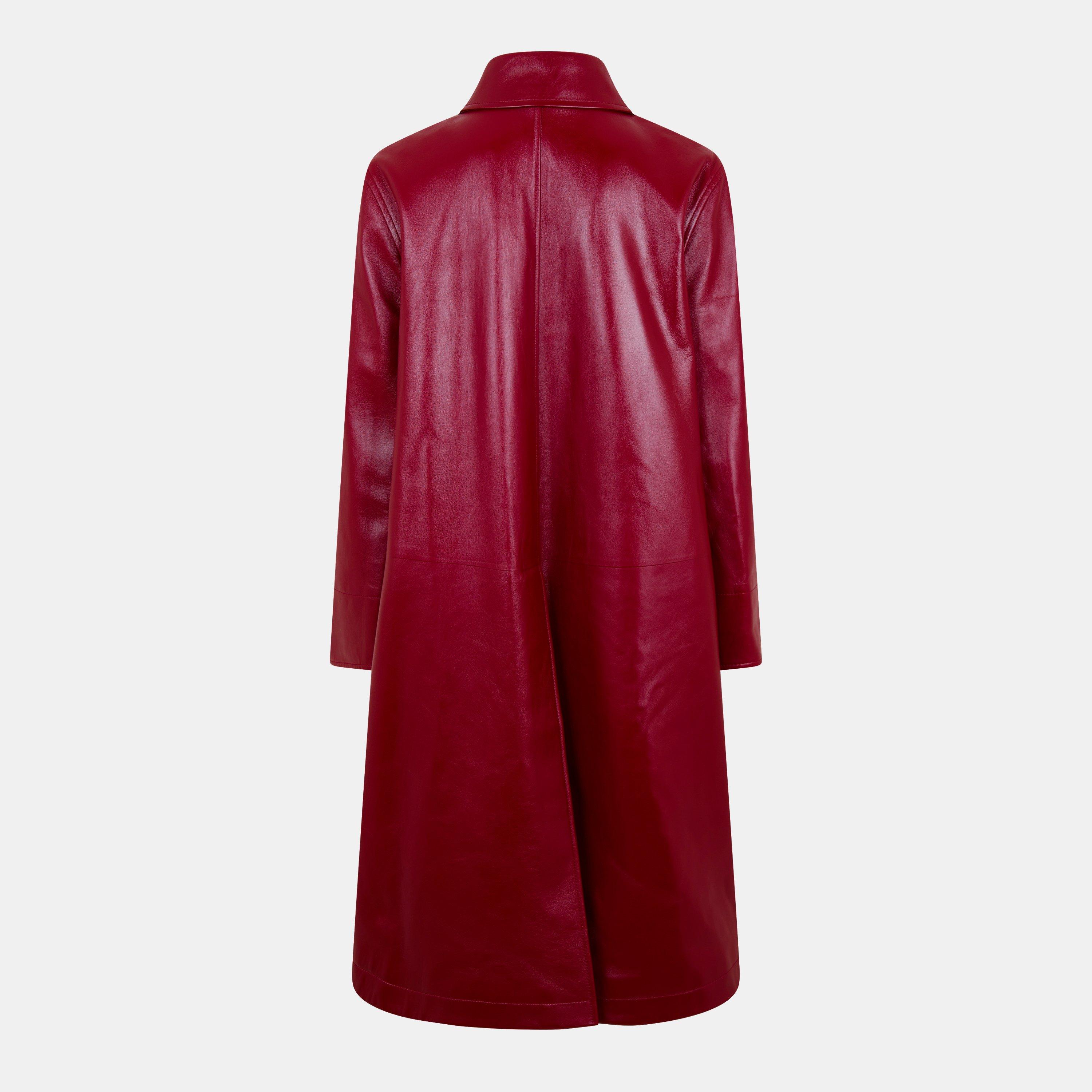 Rosso Ancora - Gucci - Women's Shiny Leather Double-Breasted Long Sleeve Leather Jacket - 2