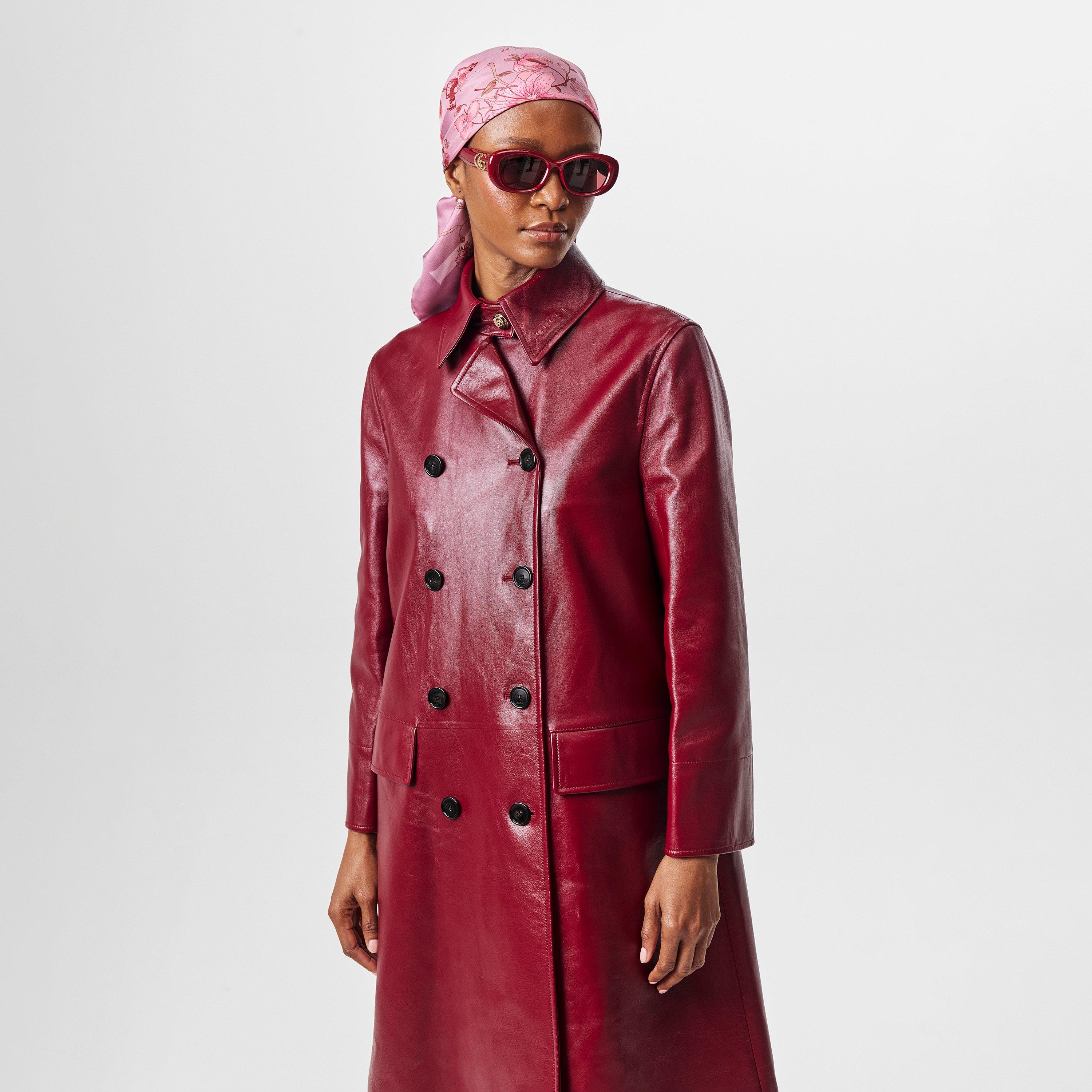 Rosso Ancora - Gucci - Women's Shiny Leather Double-Breasted Long Sleeve Leather Jacket - 3