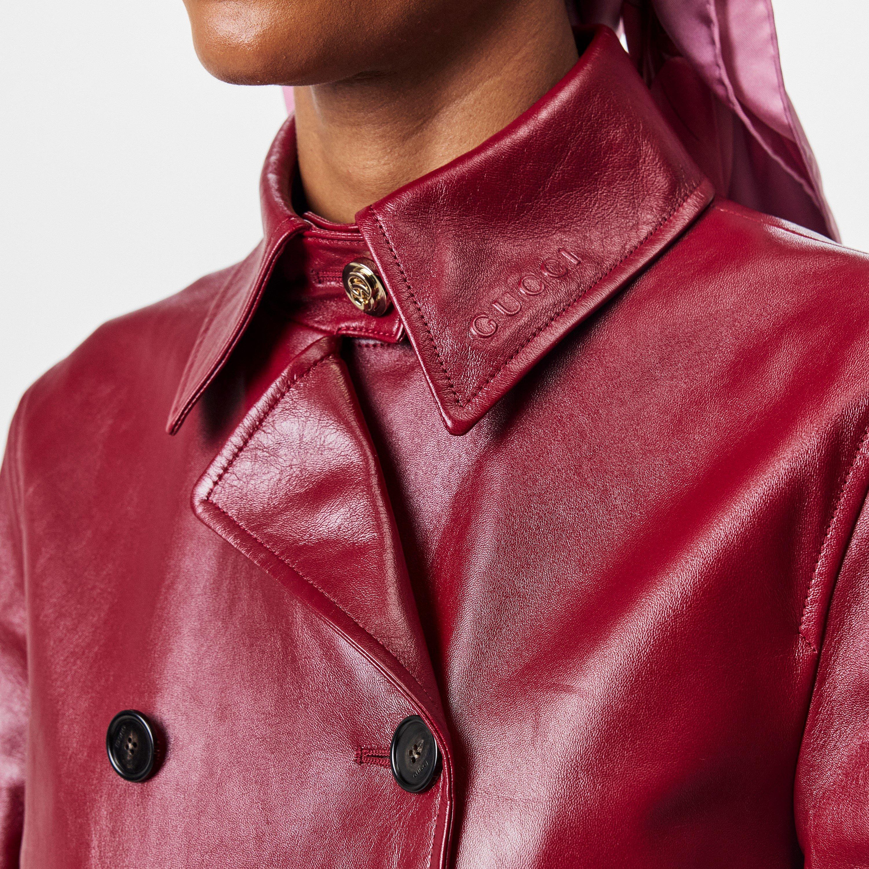 Rosso Ancora - Gucci - Women's Shiny Leather Double-Breasted Long Sleeve Leather Jacket - 5