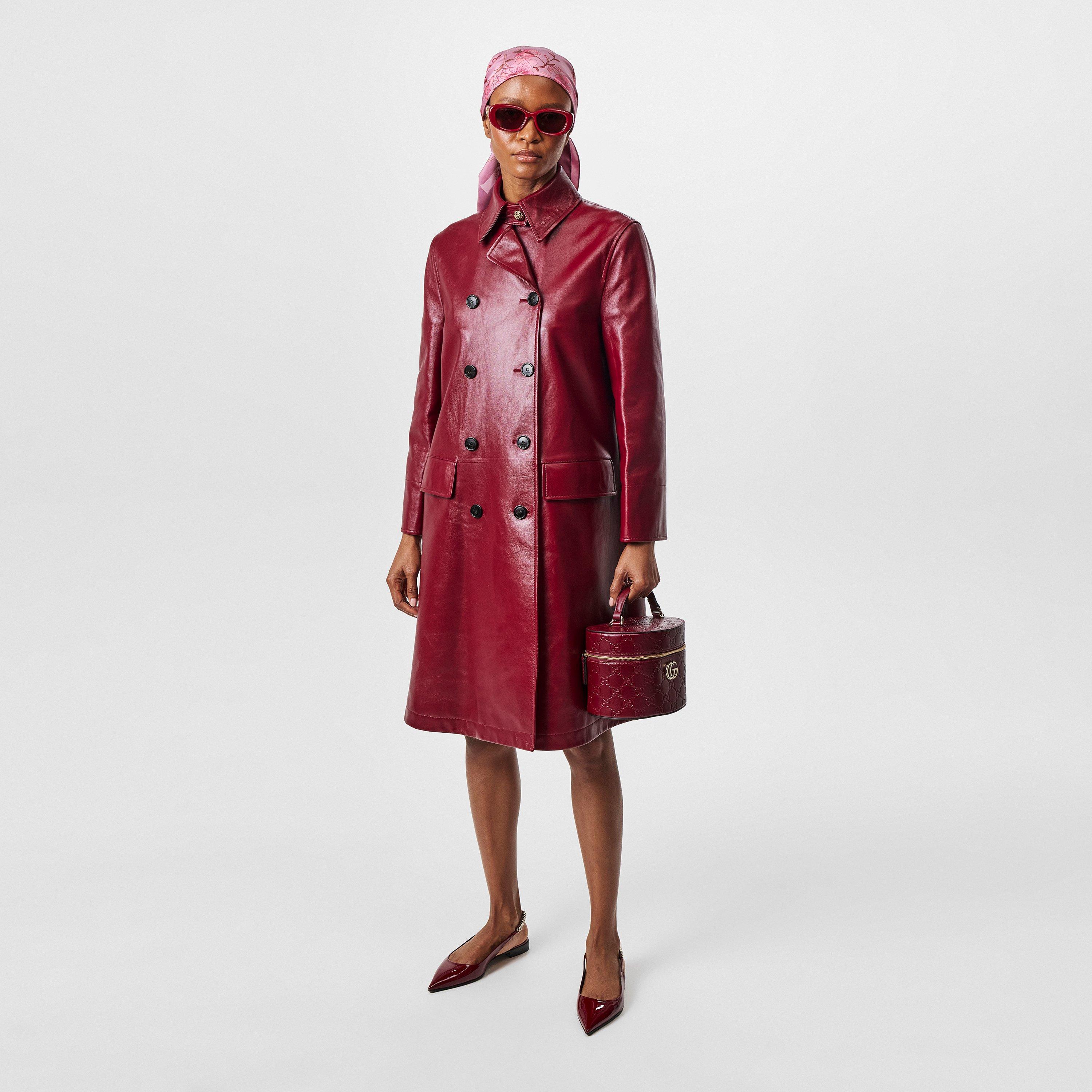 Rosso Ancora - Gucci - Women's Shiny Leather Double-Breasted Long Sleeve Leather Jacket - 6