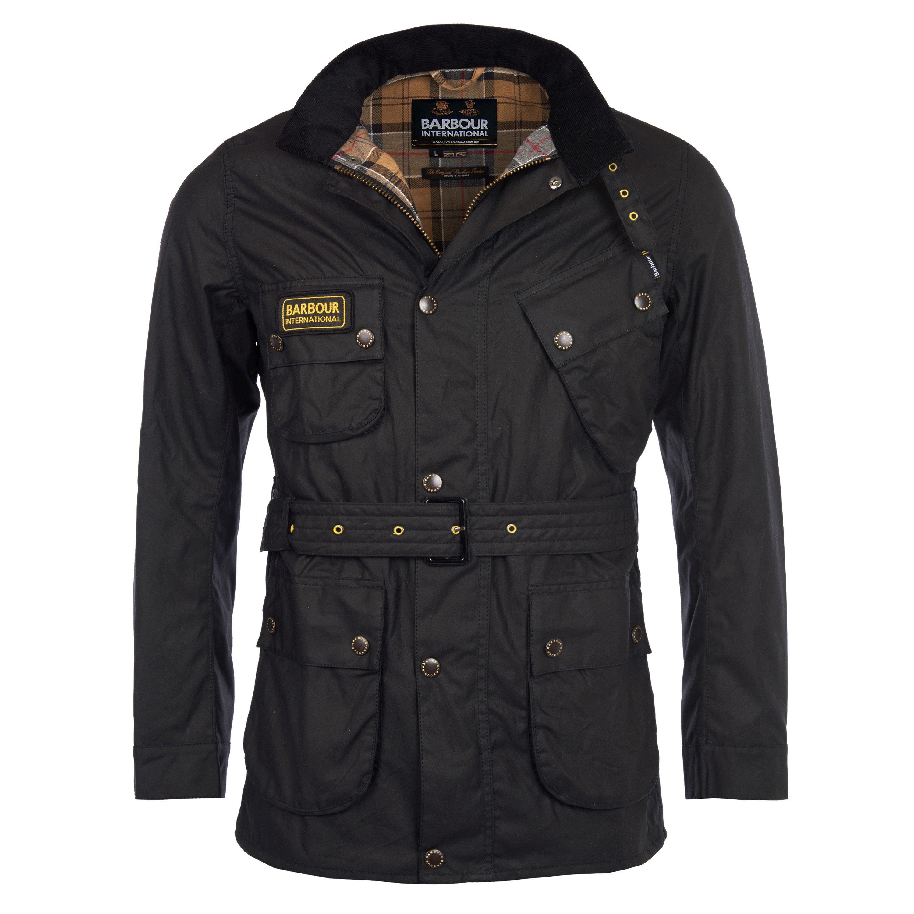 Black BK91 - Barbour International - Men's Water Resistant Waxed Long Sleeve Slim Fit Wax Jacket - 1