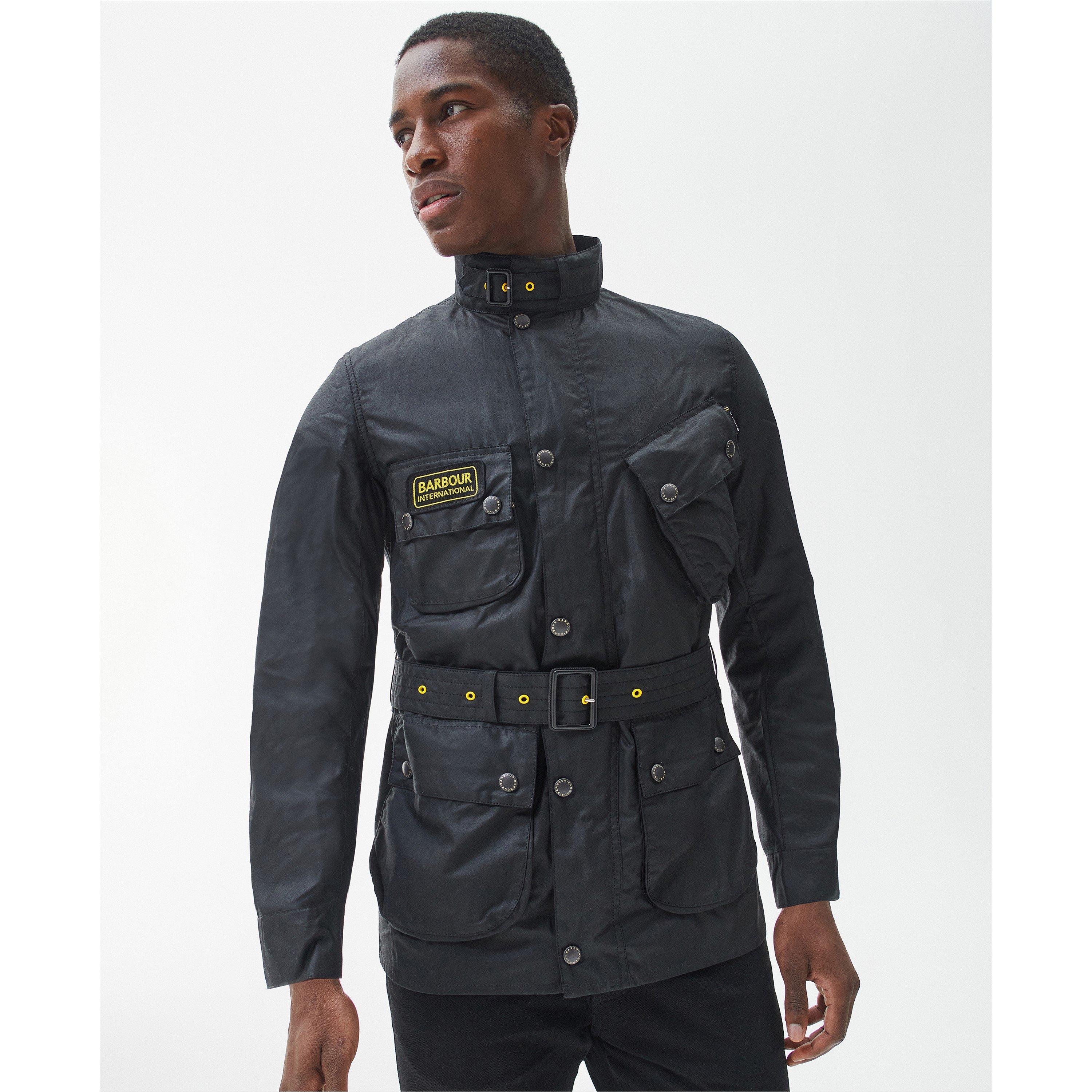Black BK91 - Barbour International - Men's Water Resistant Waxed Long Sleeve Slim Fit Wax Jacket - 2