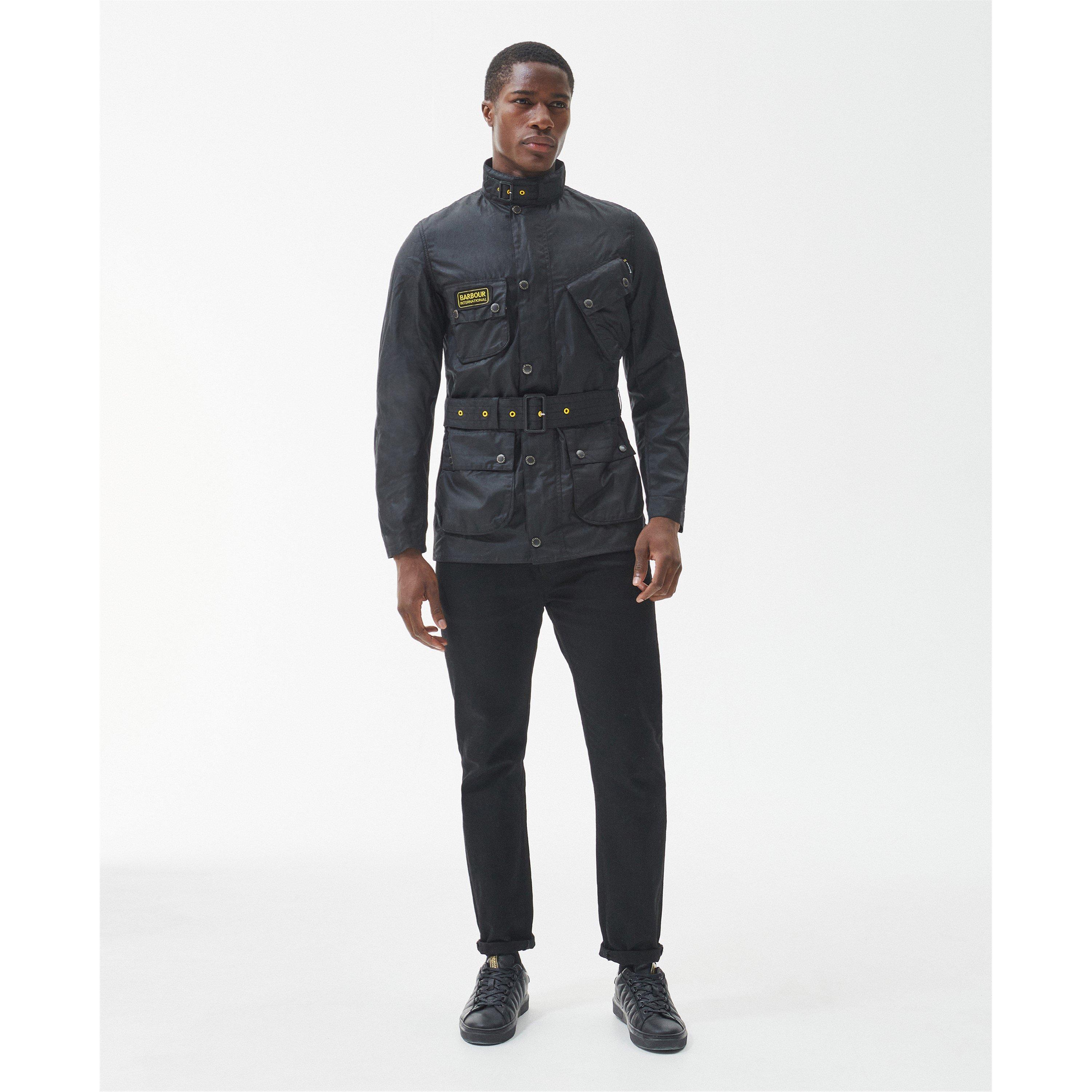 Black BK91 - Barbour International - Men's Water Resistant Waxed Long Sleeve Slim Fit Wax Jacket - 5
