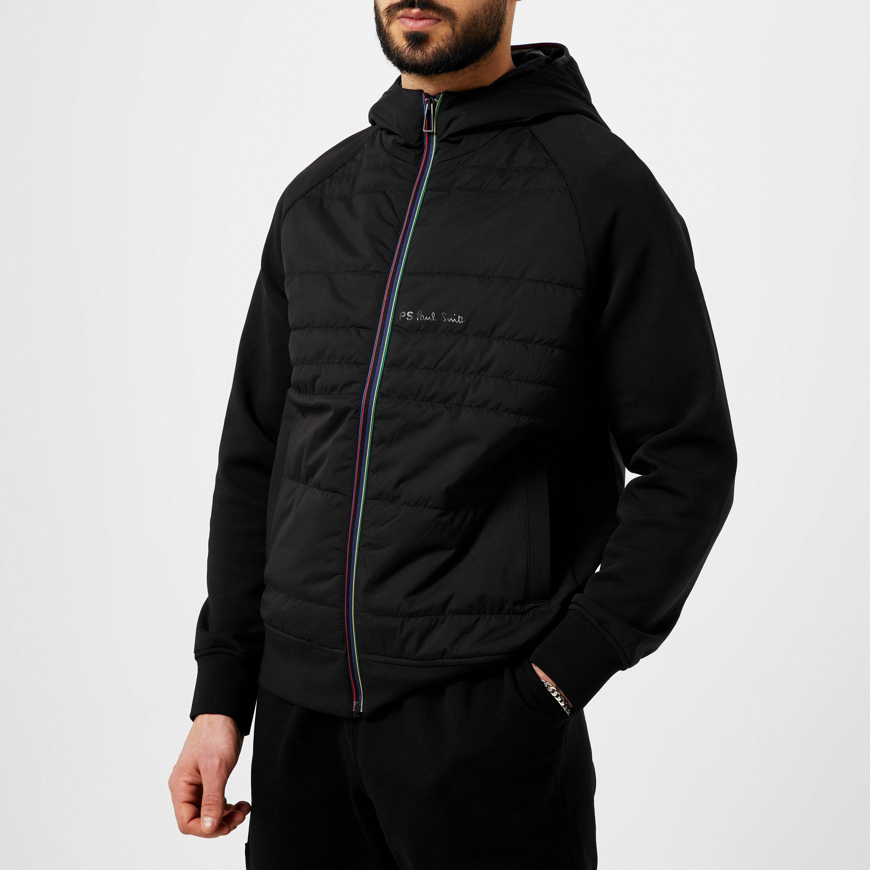 Black - PS Paul Smith - Men's Patch Stripe Wind Resistant Long Sleeve Short Puffer Jacket - 4