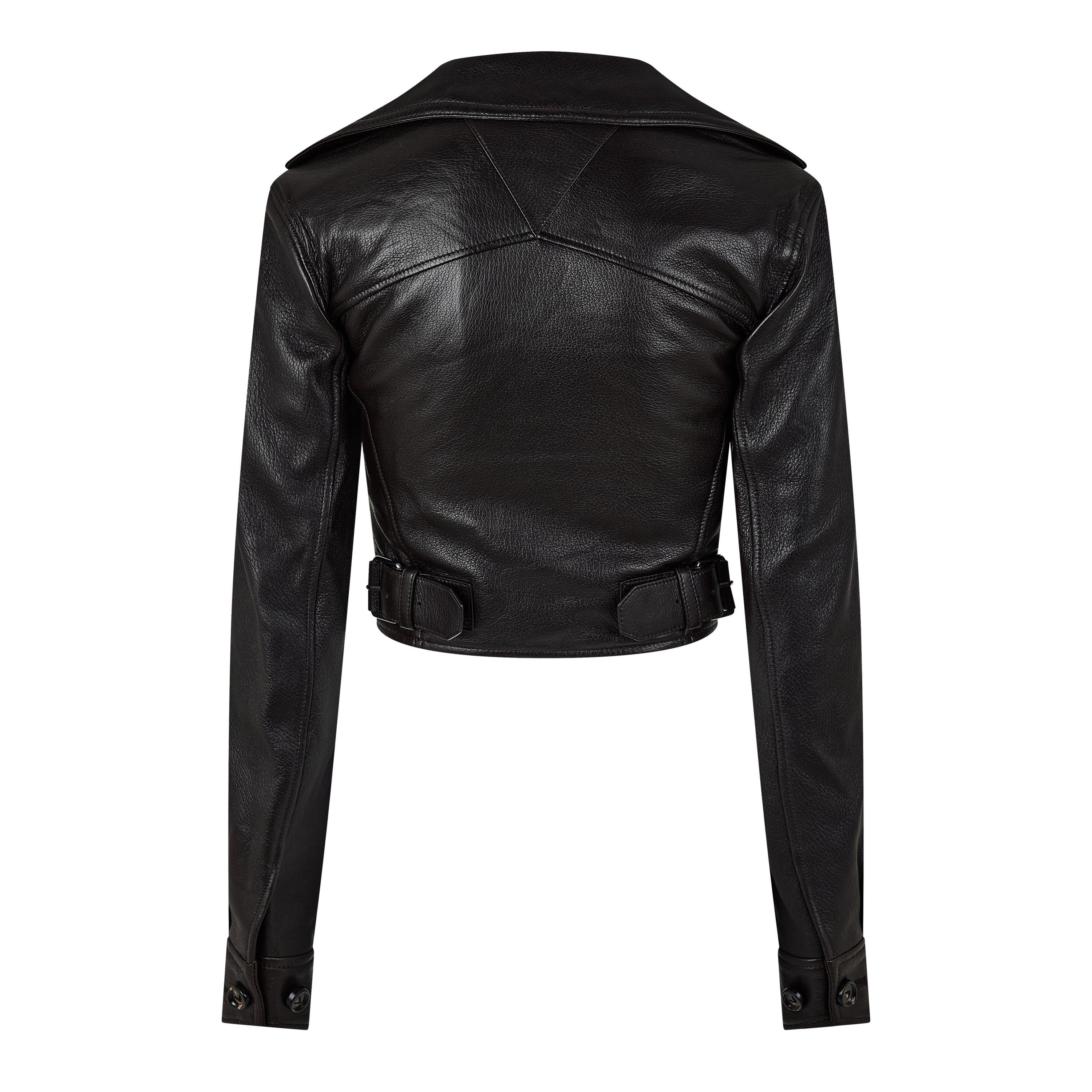 Fondente - Bottega Veneta - Women's Biker Viscose Cropped Long Sleeve Leather Jacket - 2
