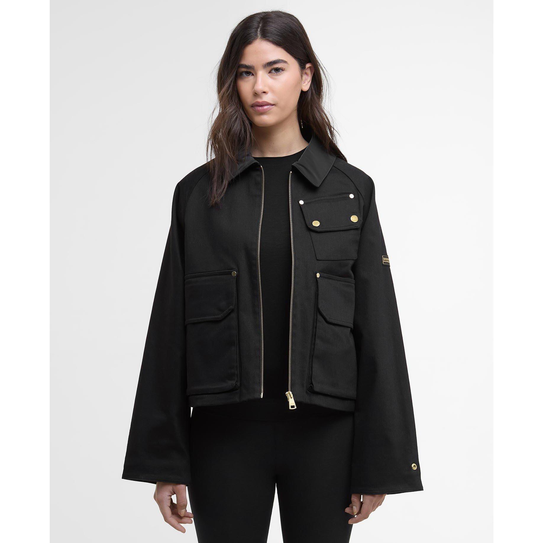 Black - Barbour International - Women's Warlock Heavy Cotton Faux-Velvet Collar Boxy Coach Jacket - 2
