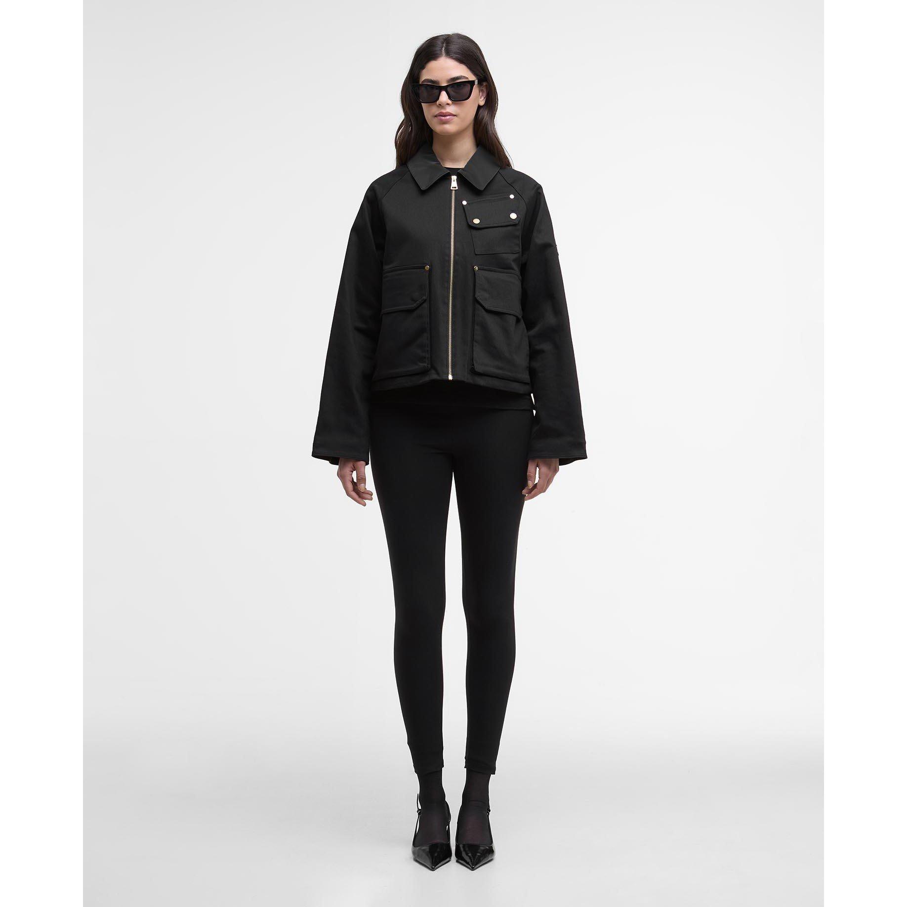 Black - Barbour International - Women's Warlock Heavy Cotton Faux-Velvet Collar Boxy Coach Jacket - 7