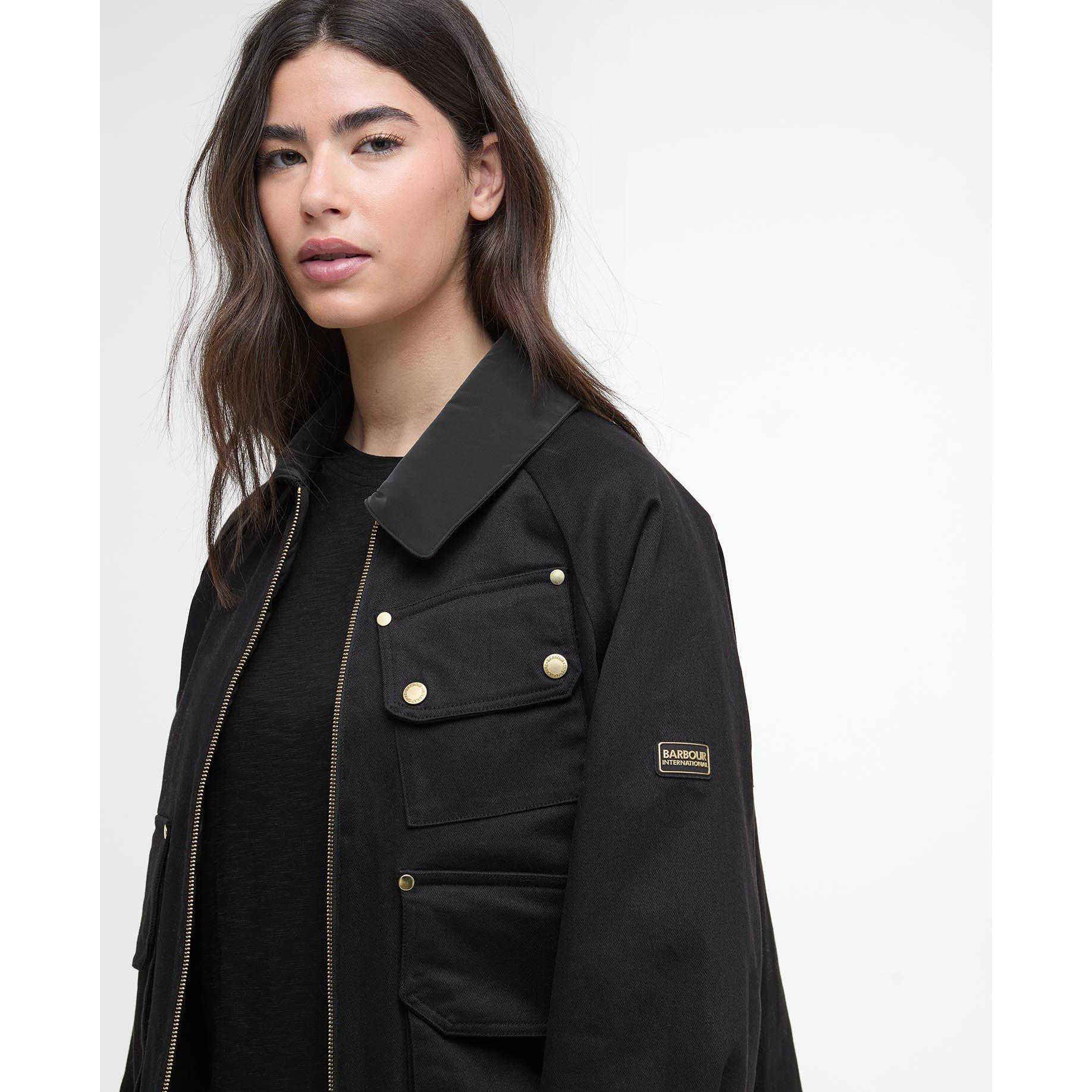 Black - Barbour International - Women's Warlock Heavy Cotton Faux-Velvet Collar Boxy Coach Jacket - 4