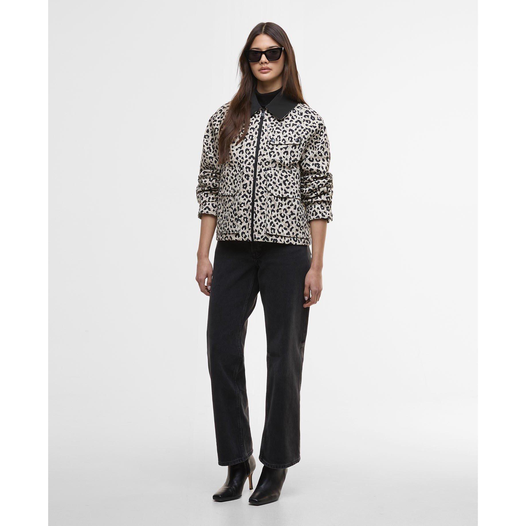 Jasmine Leopard - Barbour International - Women's Warlock Heavy Cotton Faux-Velvet Collar Boxy Coach Jacket - 8