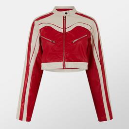 Missy Empire Contrast Faux Leather Cropped Biker Jacket Womens