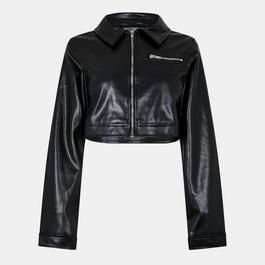 Missy Empire Cropped Faux Leather Biker Jacket