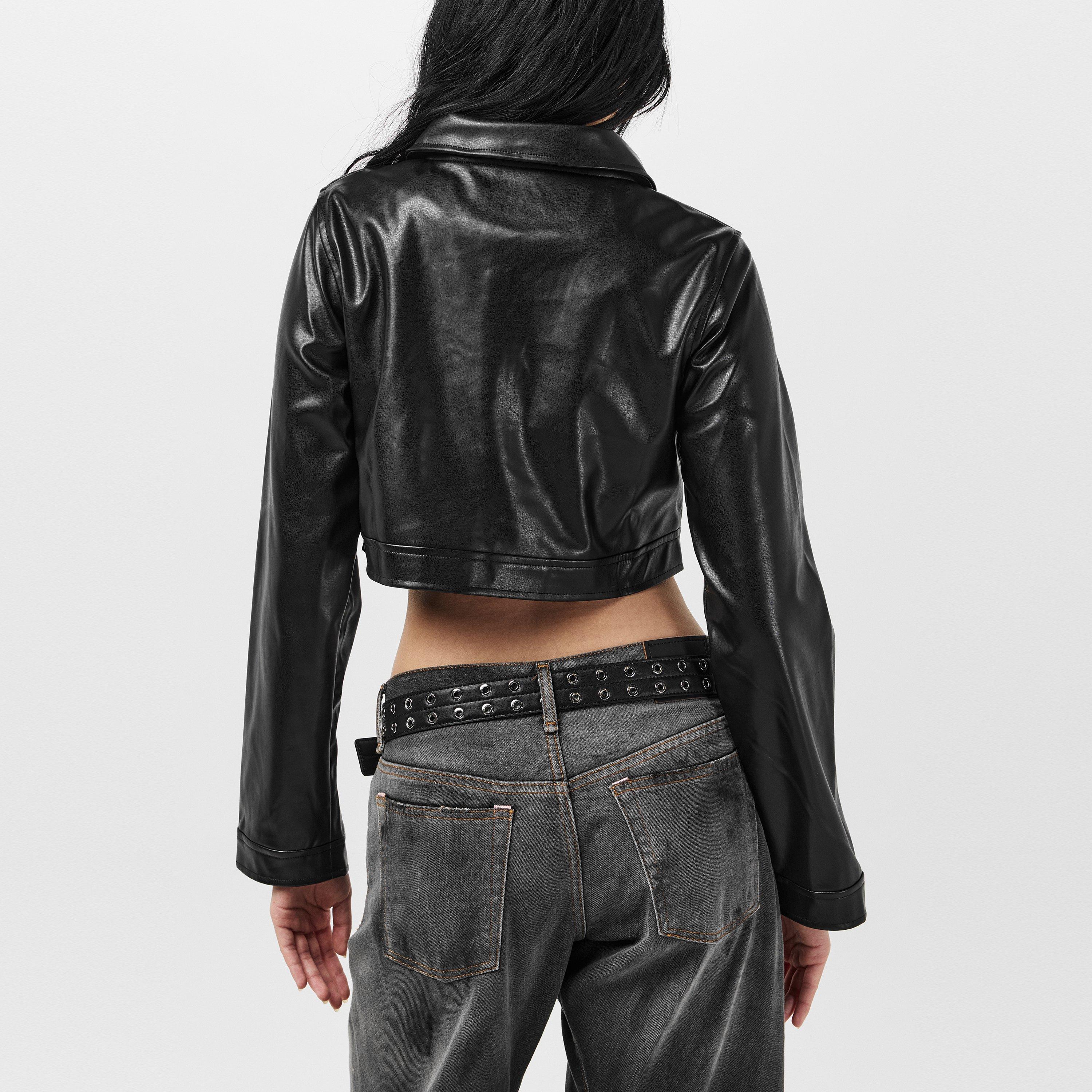 Schwarz - Missy Empire - Cropped Faux Leather Long Sleeve Full Zip Jacket - 4