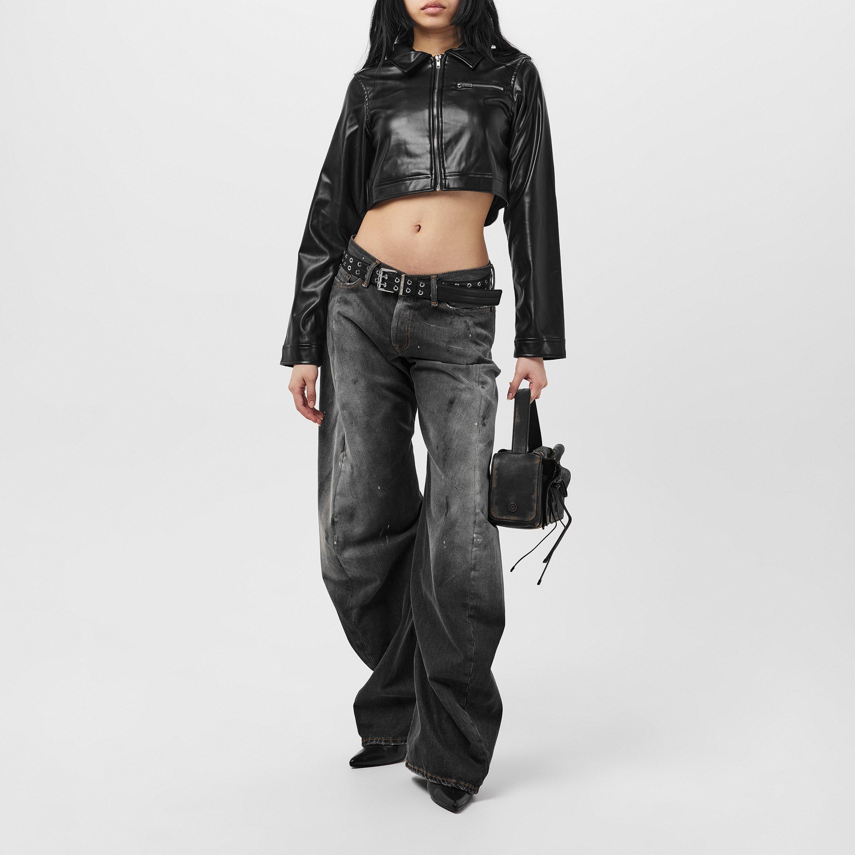 Schwarz - Missy Empire - Cropped Faux Leather Long Sleeve Full Zip Jacket - 6