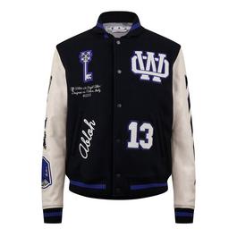 Off White Men's Patch Detail Bomber Leather Jacket