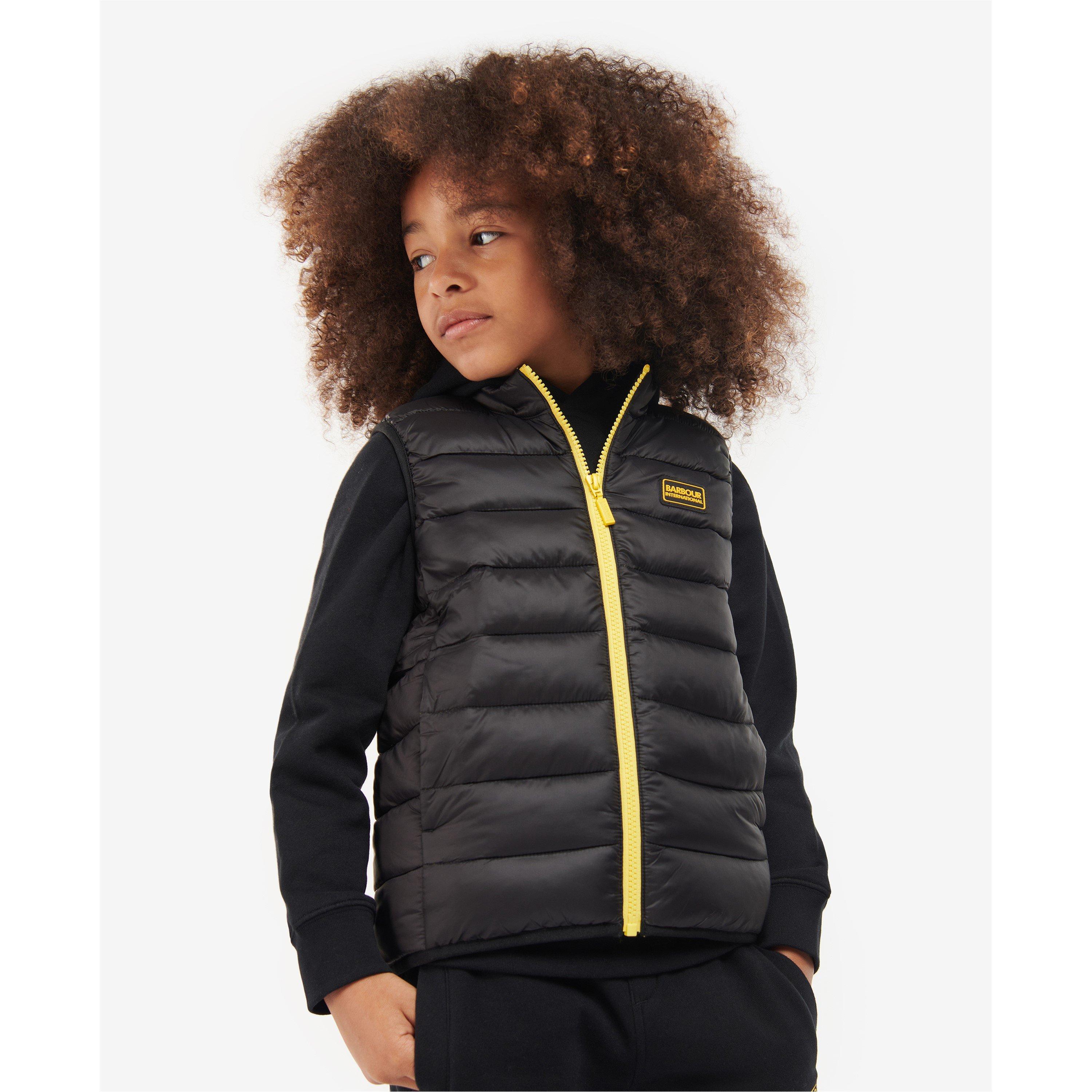 Black/Yellow - Barbour International - Kids' Reed Quilted Sleeveless Funnel Neck Gilet - 2