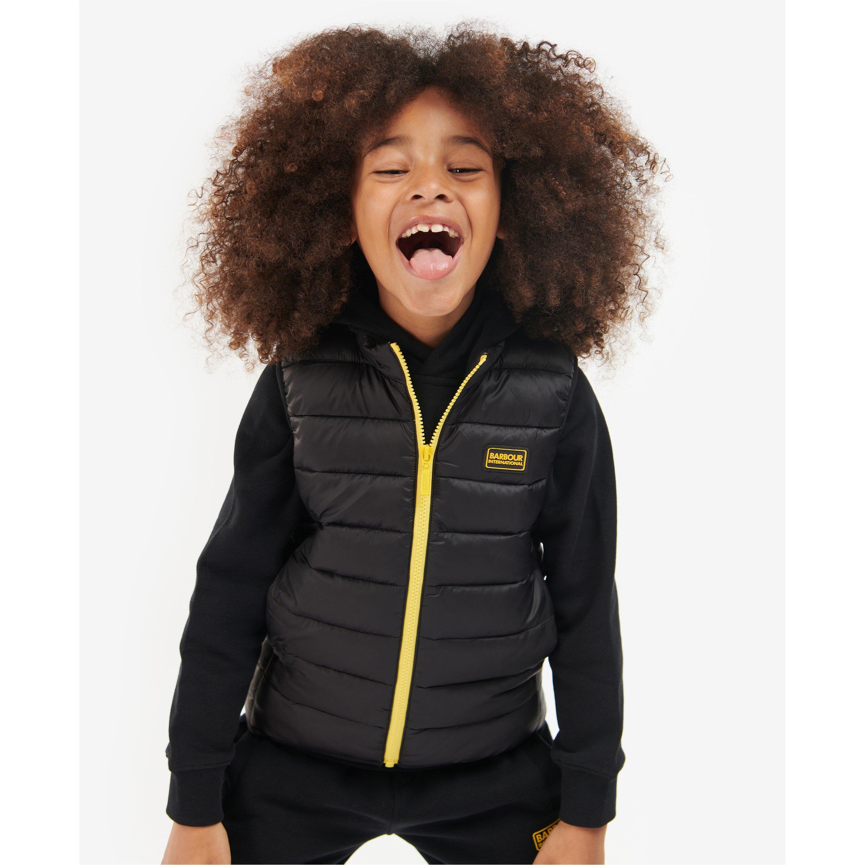 Black/Yellow - Barbour International - Kids' Reed Quilted Sleeveless Funnel Neck Gilet - 7