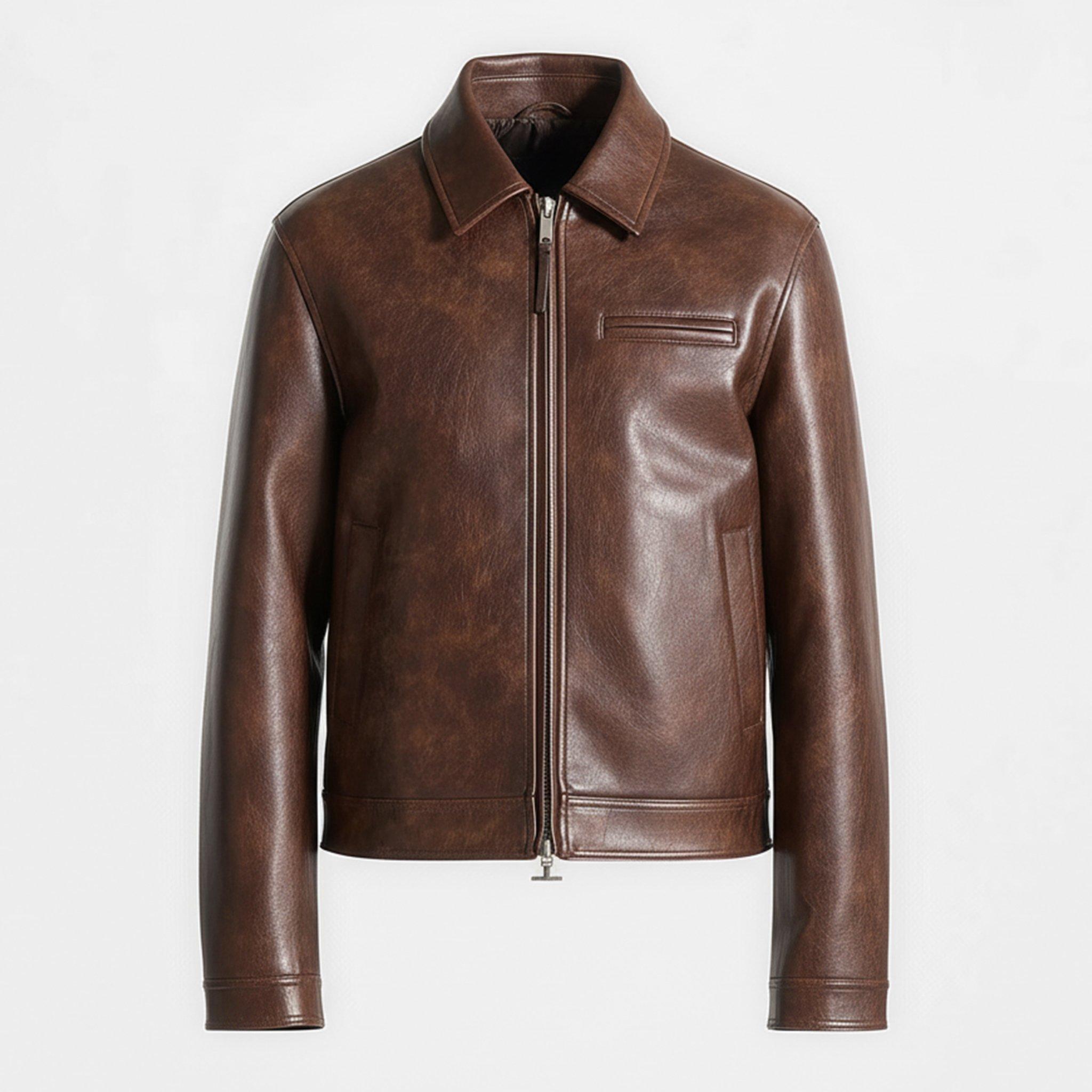 Brown - Maniere De Voir - Mens Laurent Vintage Leather Jacket - 1