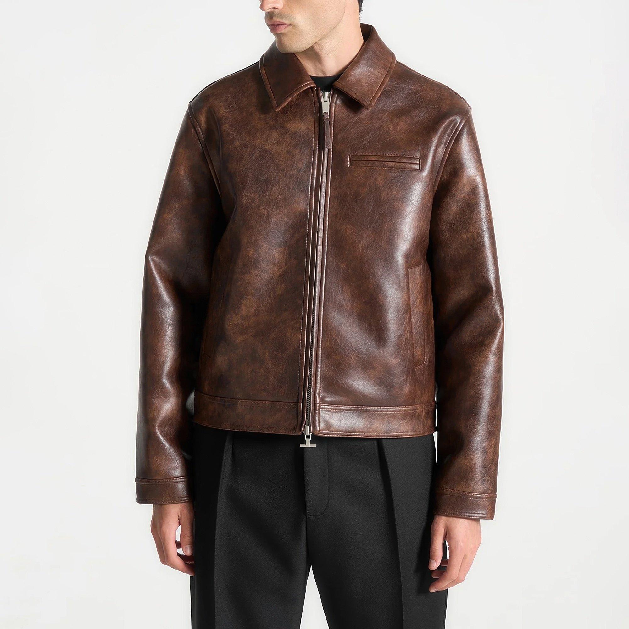 Brown - Maniere De Voir - Mens Laurent Vintage Leather Jacket - 3