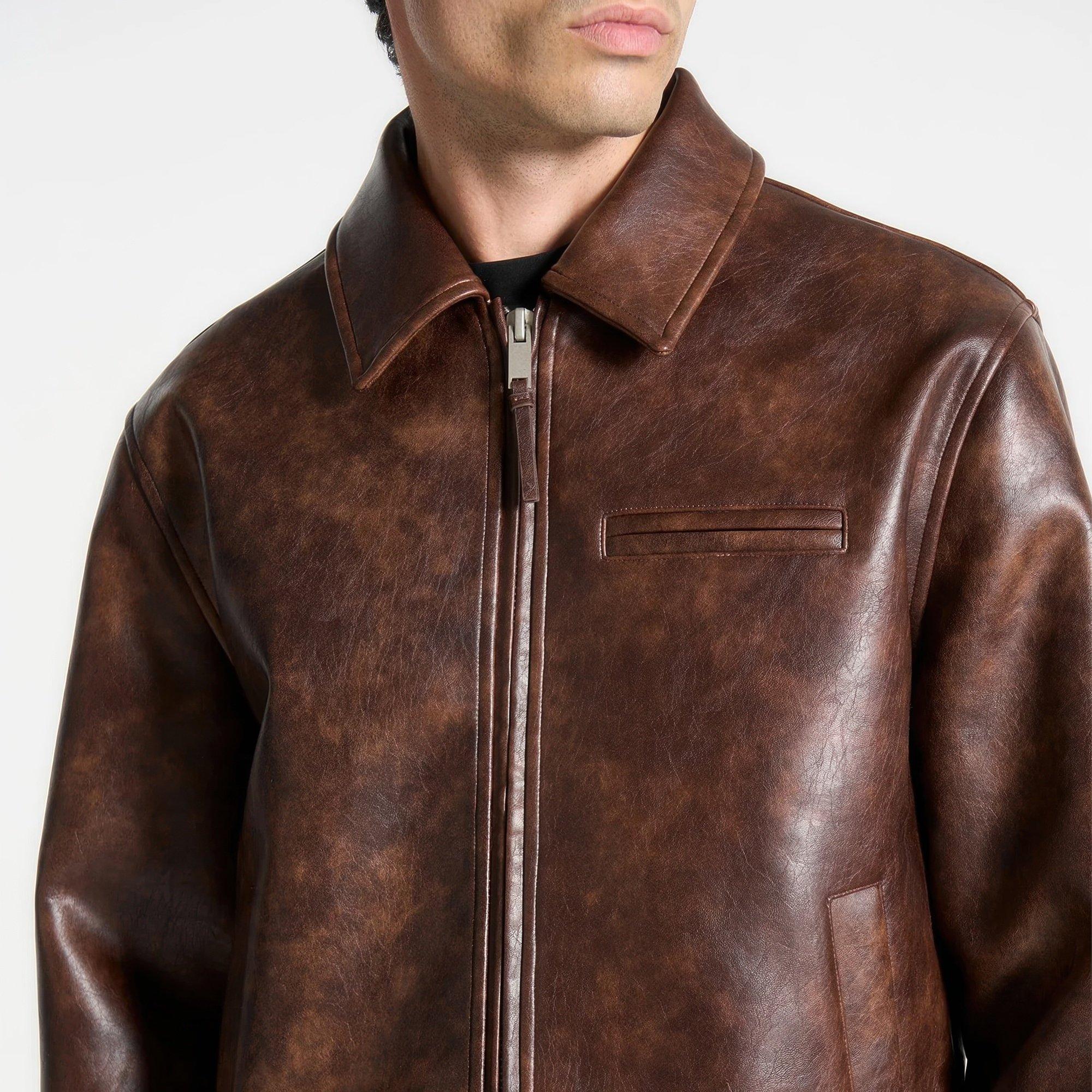 Brown - Maniere De Voir - Mens Laurent Vintage Leather Jacket - 5