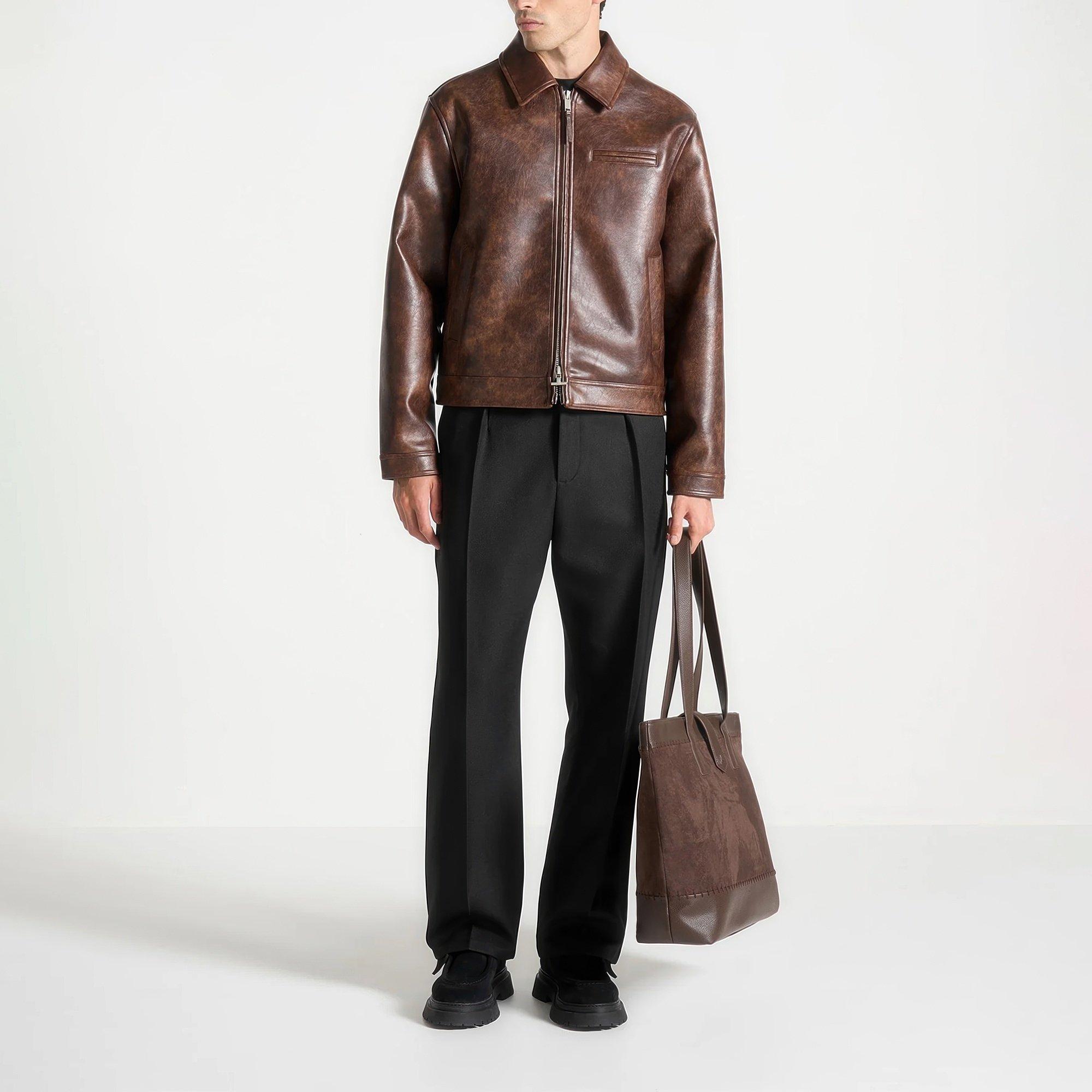 Brown - Maniere De Voir - Mens Laurent Vintage Leather Jacket - 6