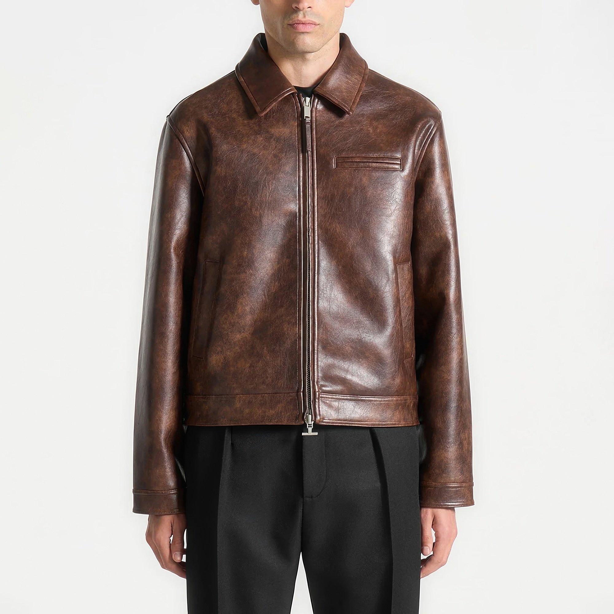 Brown - Maniere De Voir - Mens Laurent Vintage Leather Jacket - 7