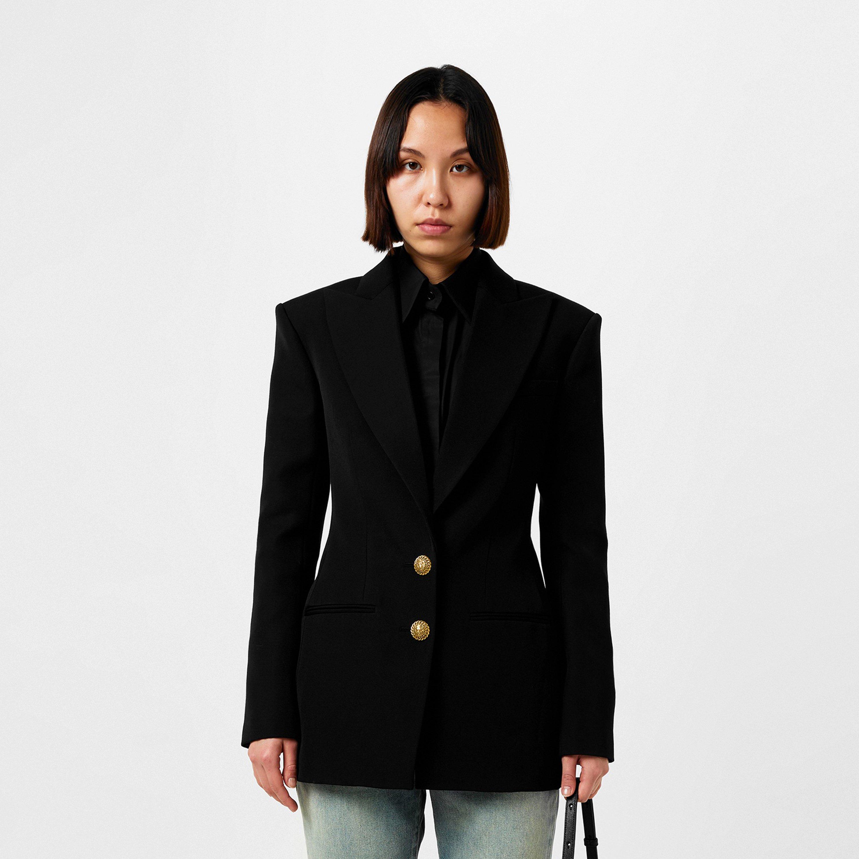 0PA NOIR - Balmain - Women's Single-Breasted Gold-Tone Button Long Sleeve Blazer - 3