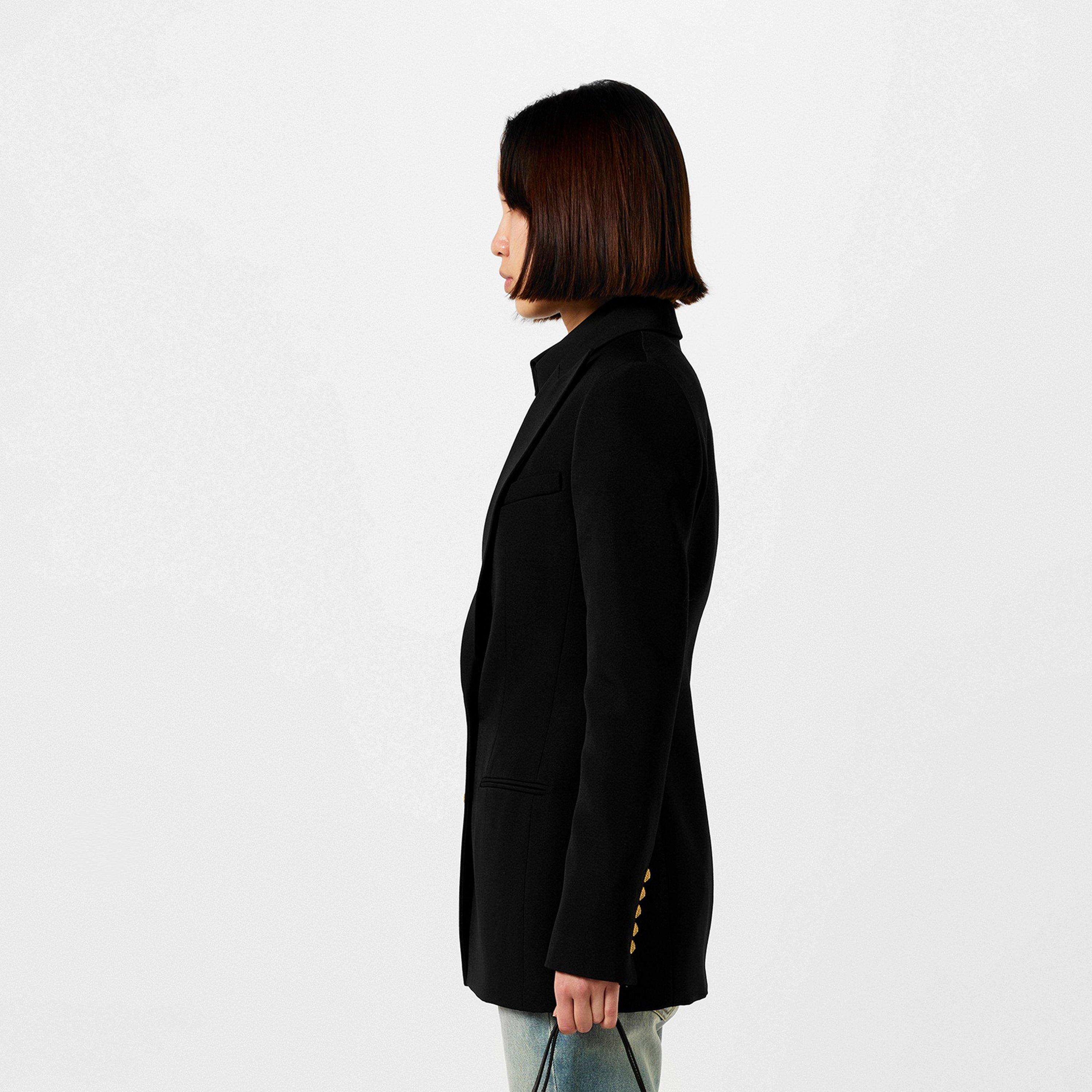 0PA NOIR - Balmain - Women's Single-Breasted Gold-Tone Button Long Sleeve Blazer - 5