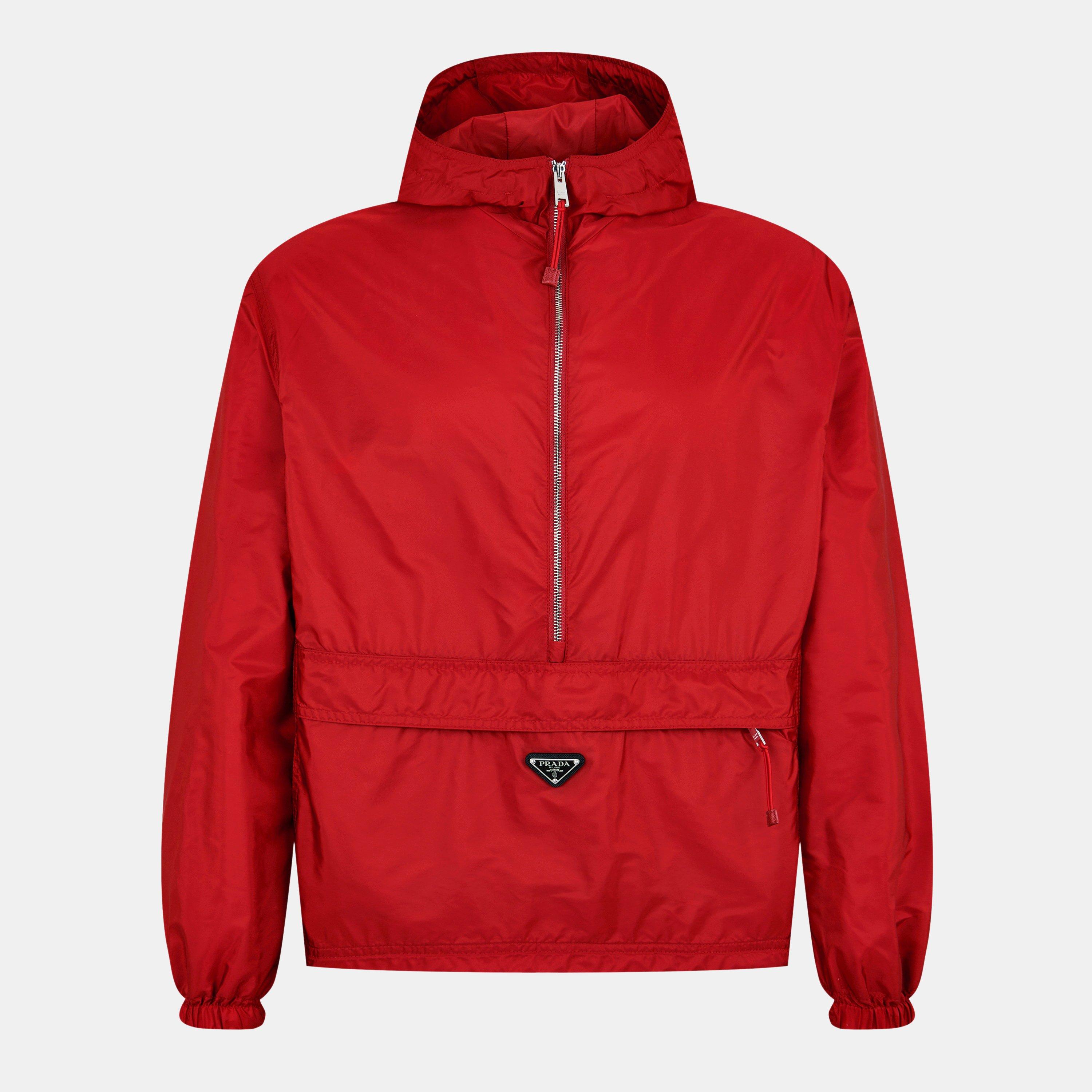 Prada Men's Triangle Logo Hooded Half Zip Long Sleeve Windbreaker