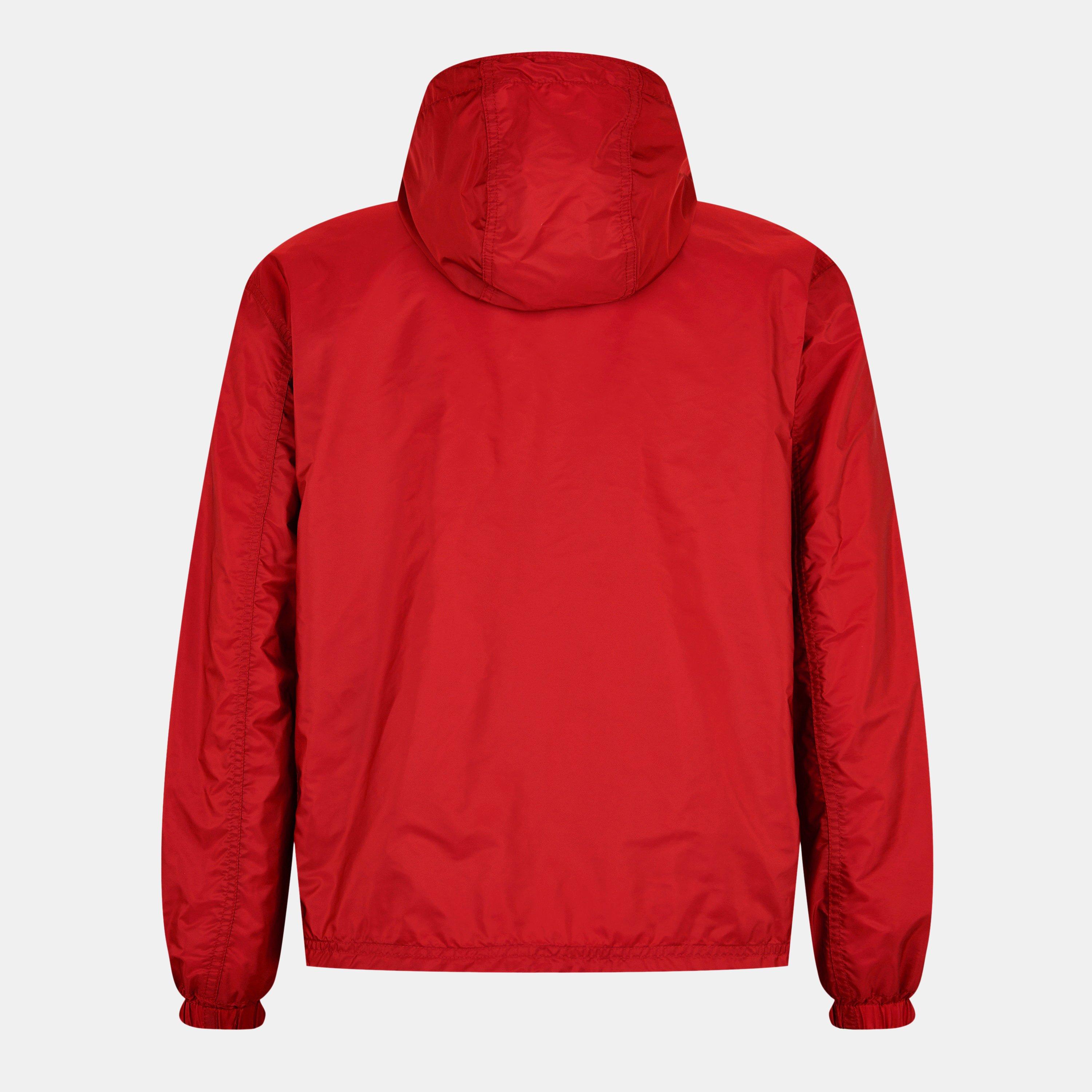 Red - Prada - Men's Triangle Logo Hooded Half Zip Long Sleeve Windbreaker - 2