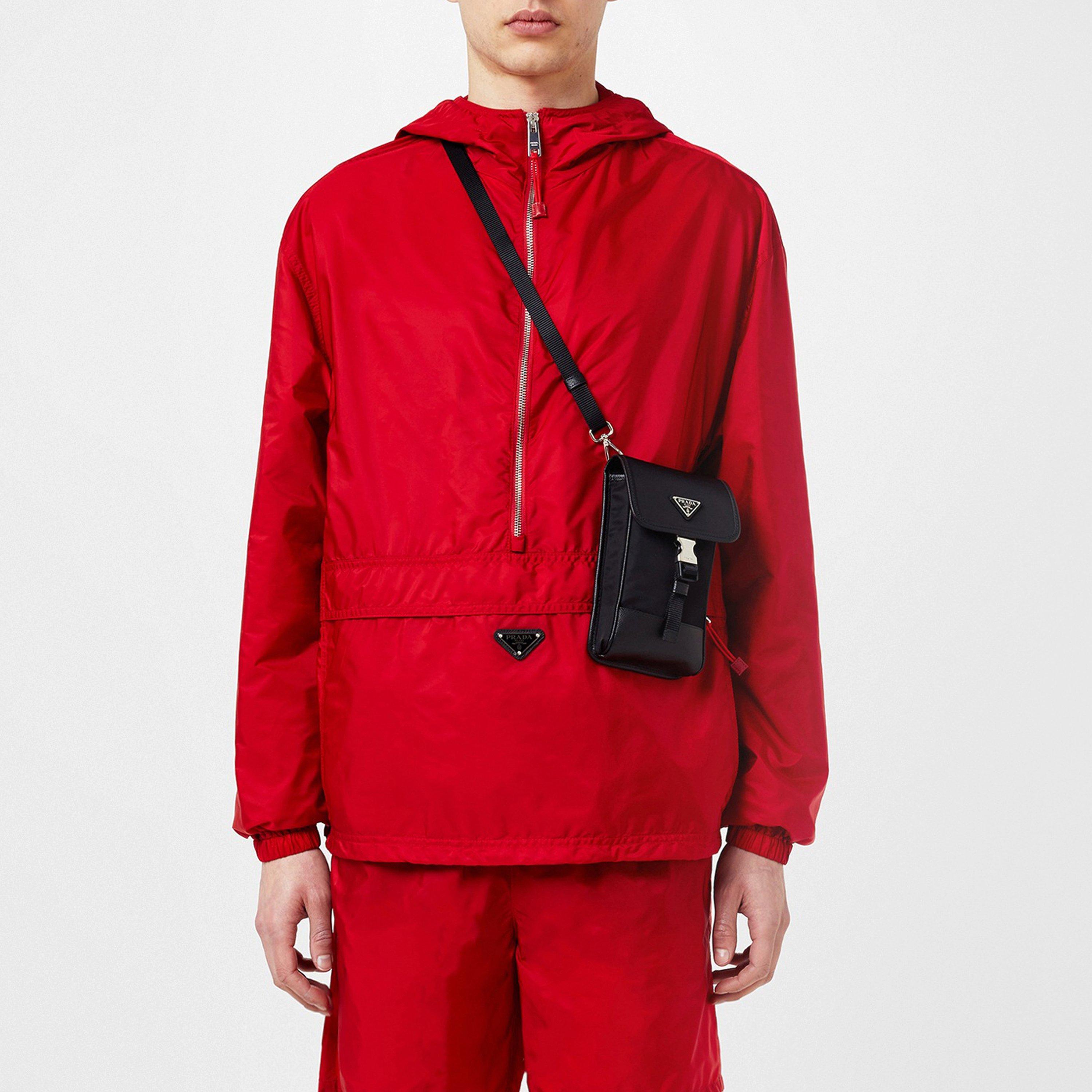 Red - Prada - Men's Triangle Logo Hooded Half Zip Long Sleeve Windbreaker - 3