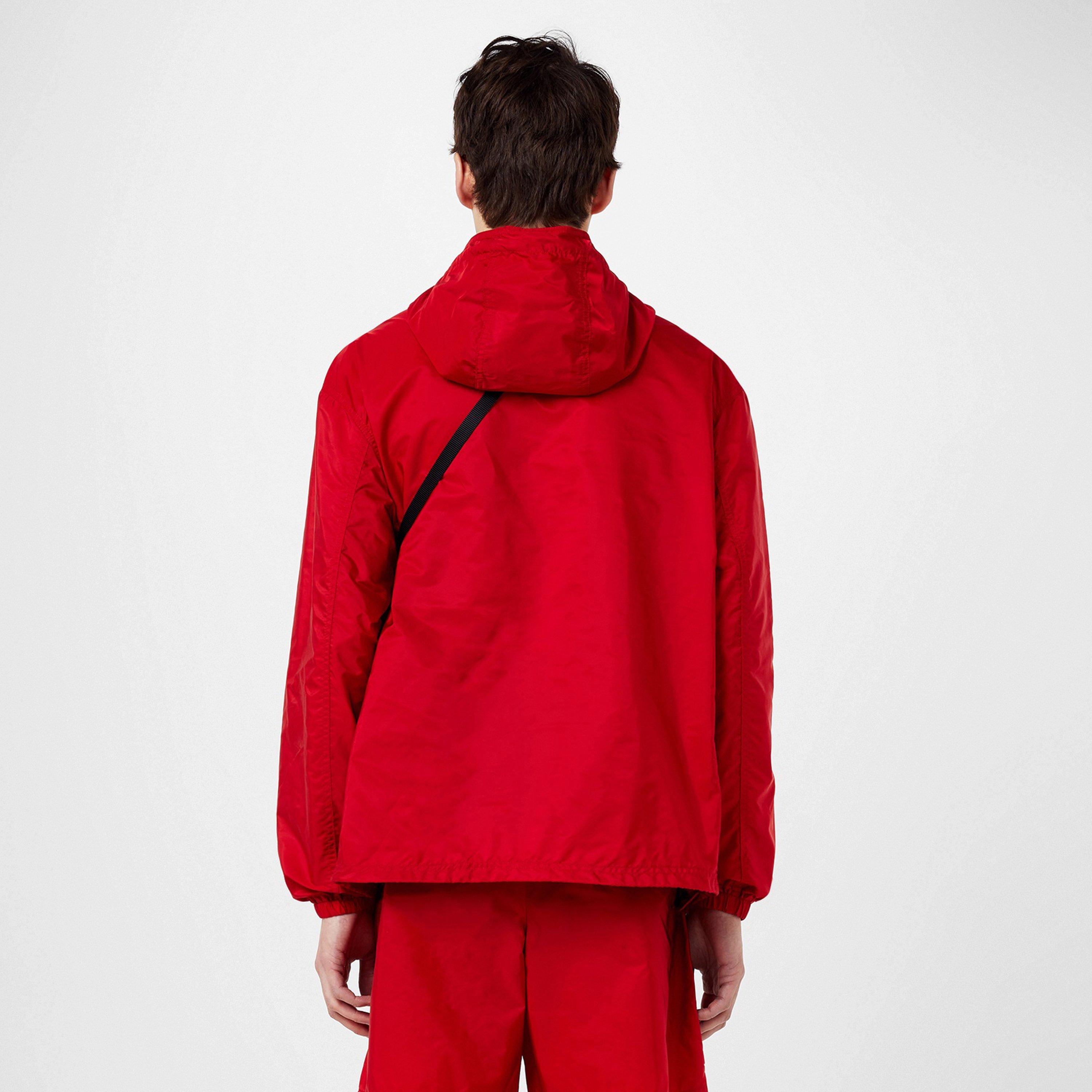 Red - Prada - Men's Triangle Logo Hooded Half Zip Long Sleeve Windbreaker - 4