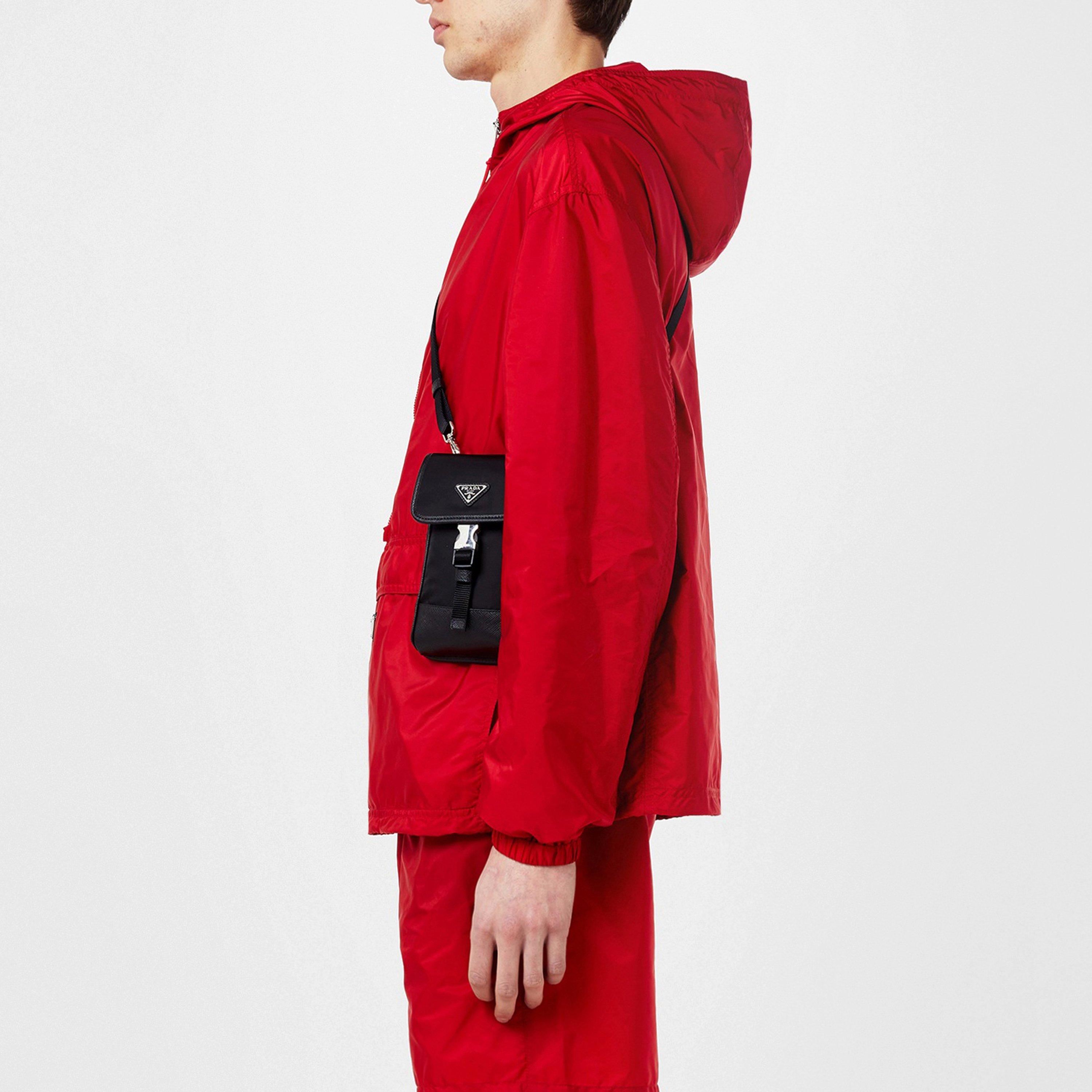 Red - Prada - Men's Triangle Logo Hooded Half Zip Long Sleeve Windbreaker - 5