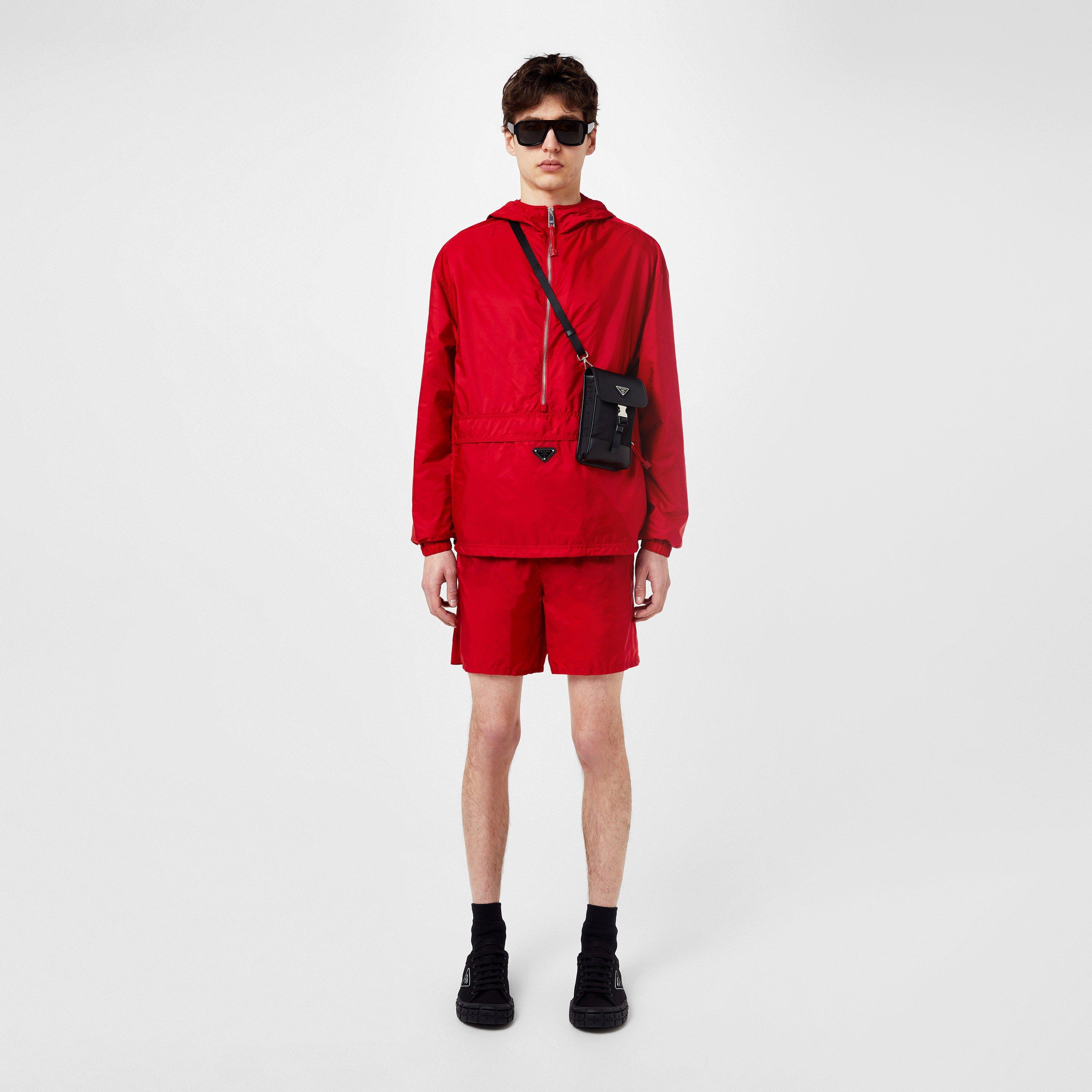 Red - Prada - Men's Triangle Logo Hooded Half Zip Long Sleeve Windbreaker - 6