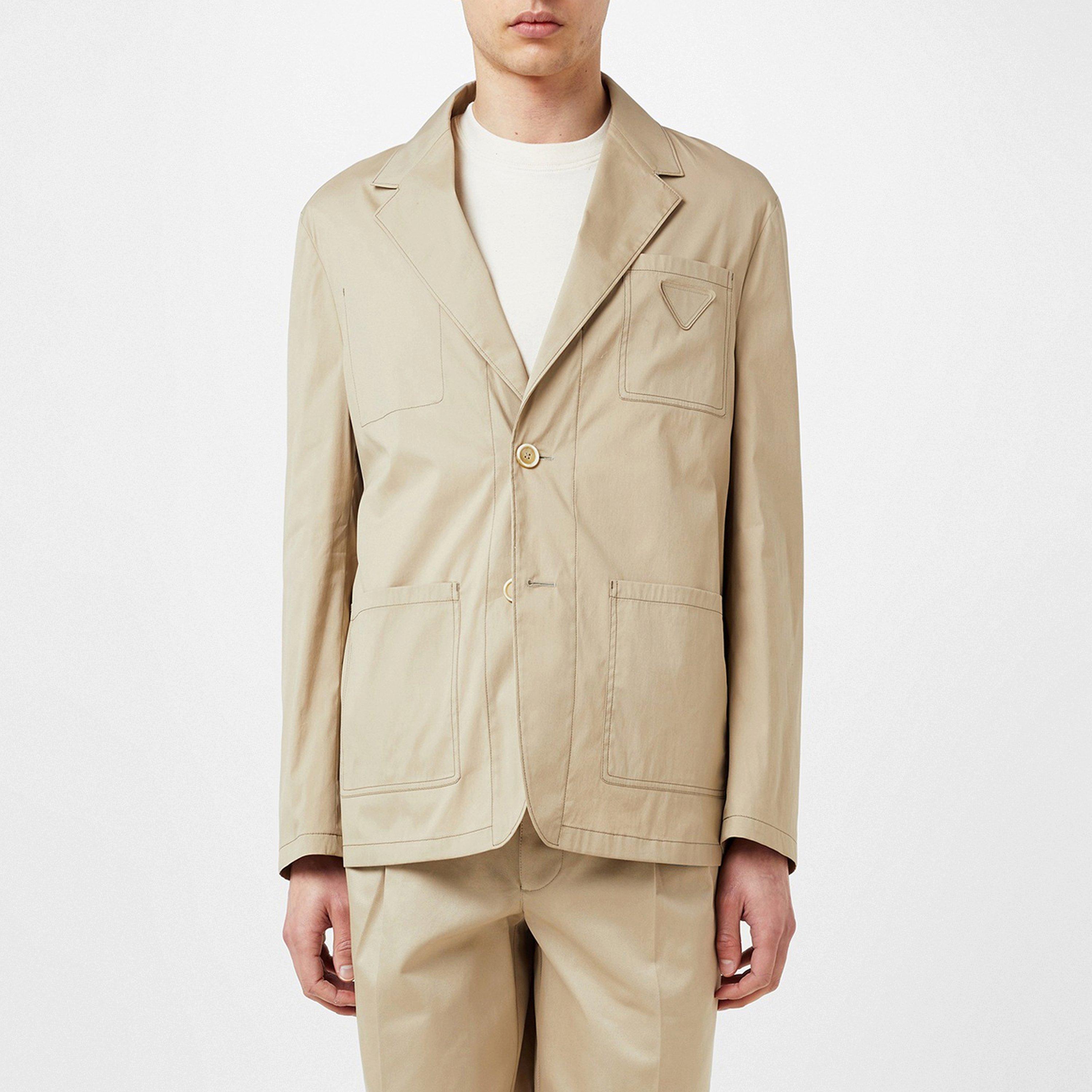 Beige - Prada - Men's Triangle Patch Cotton Long Sleeve Blazer - 3