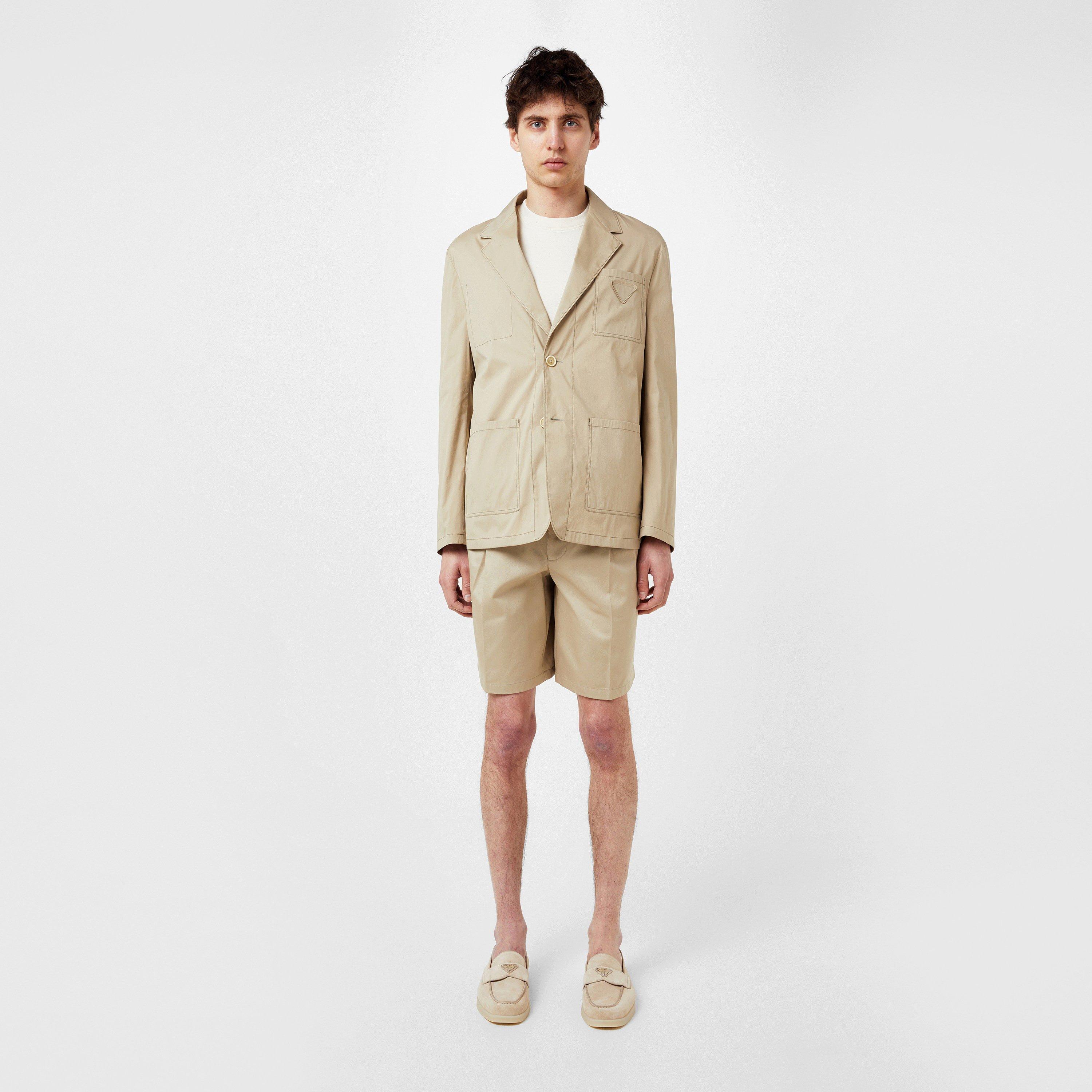 Beige - Prada - Men's Triangle Patch Cotton Long Sleeve Blazer - 5