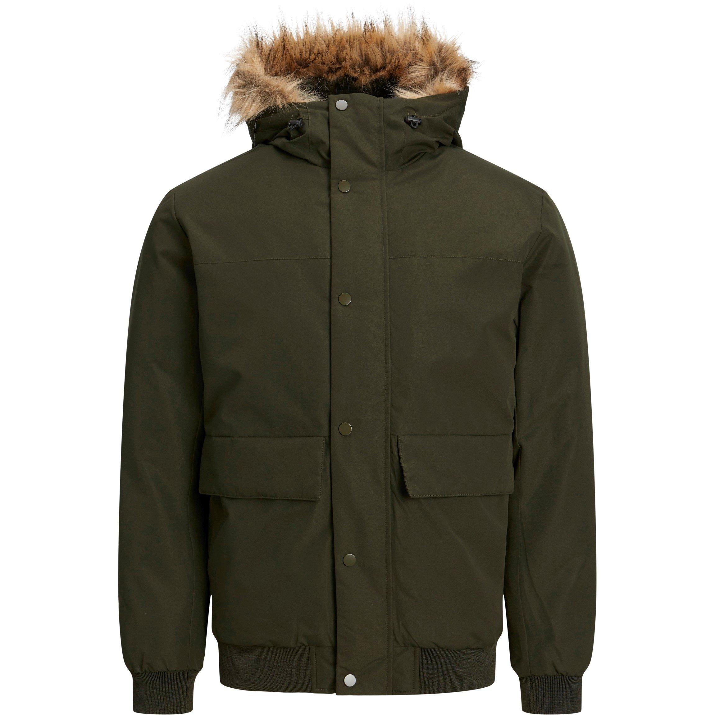 Jack and Jones Faux Fur Hooded Bomber Jacket