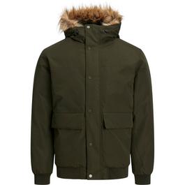 Jack and Jones Faux Fur Hooded Bomber Jacket