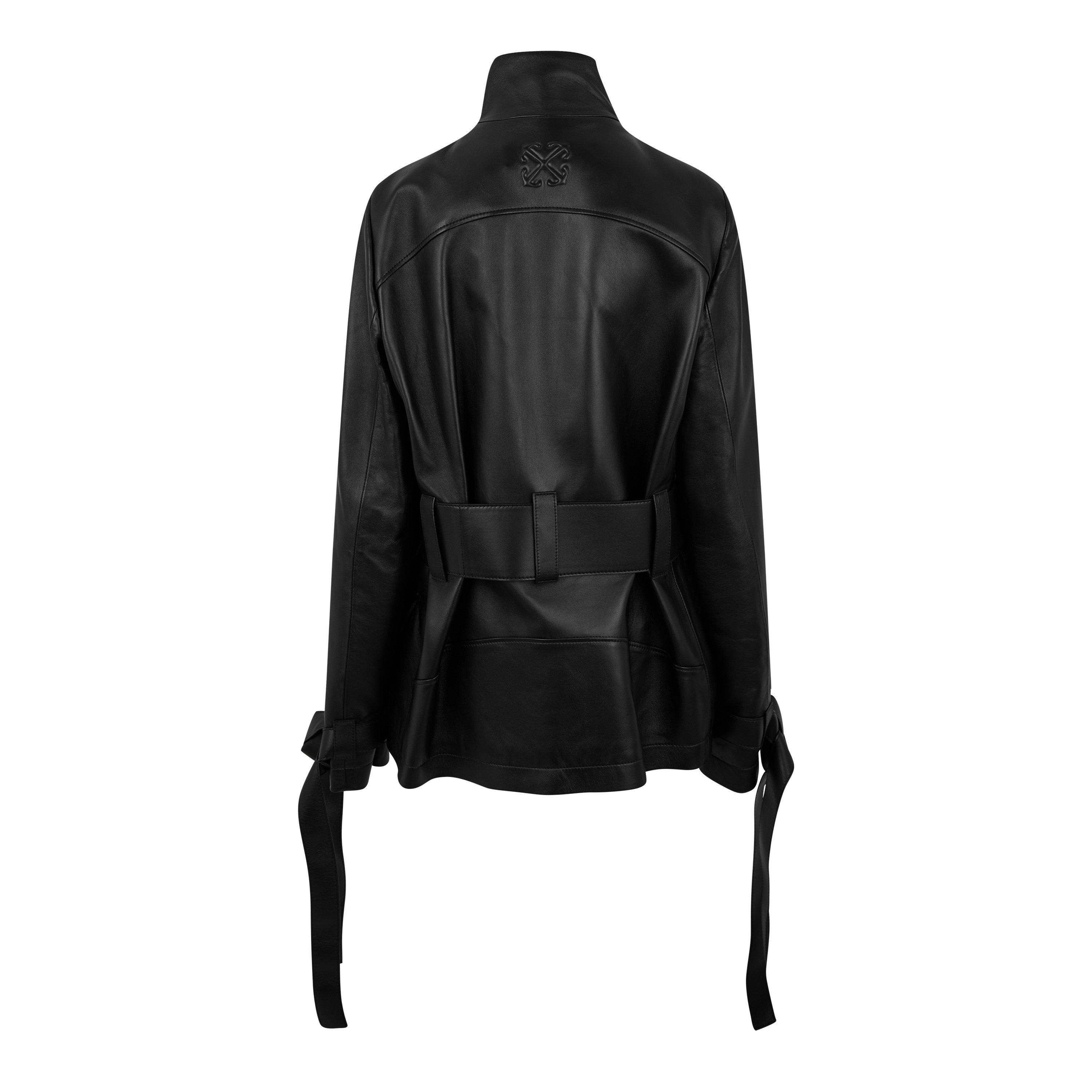 Schwarz - Off White - Women's Cargo Belted Leather Jacket - 2