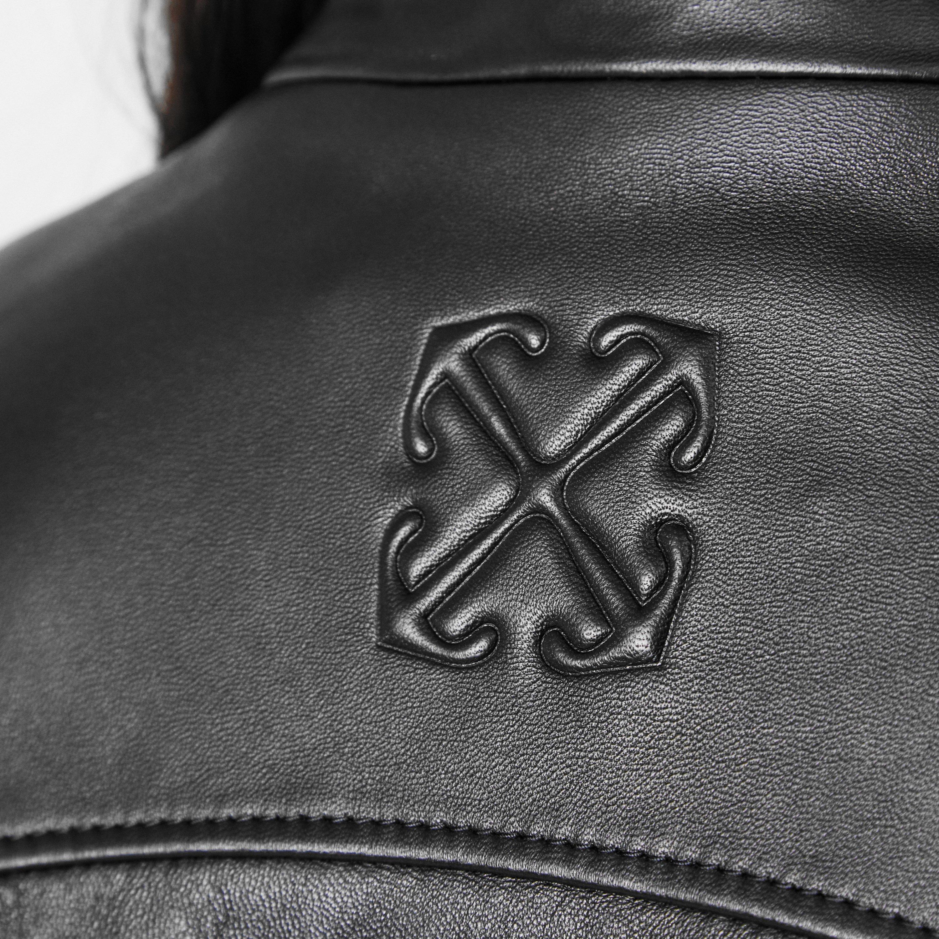 Schwarz - Off White - Women's Cargo Belted Leather Jacket - 5