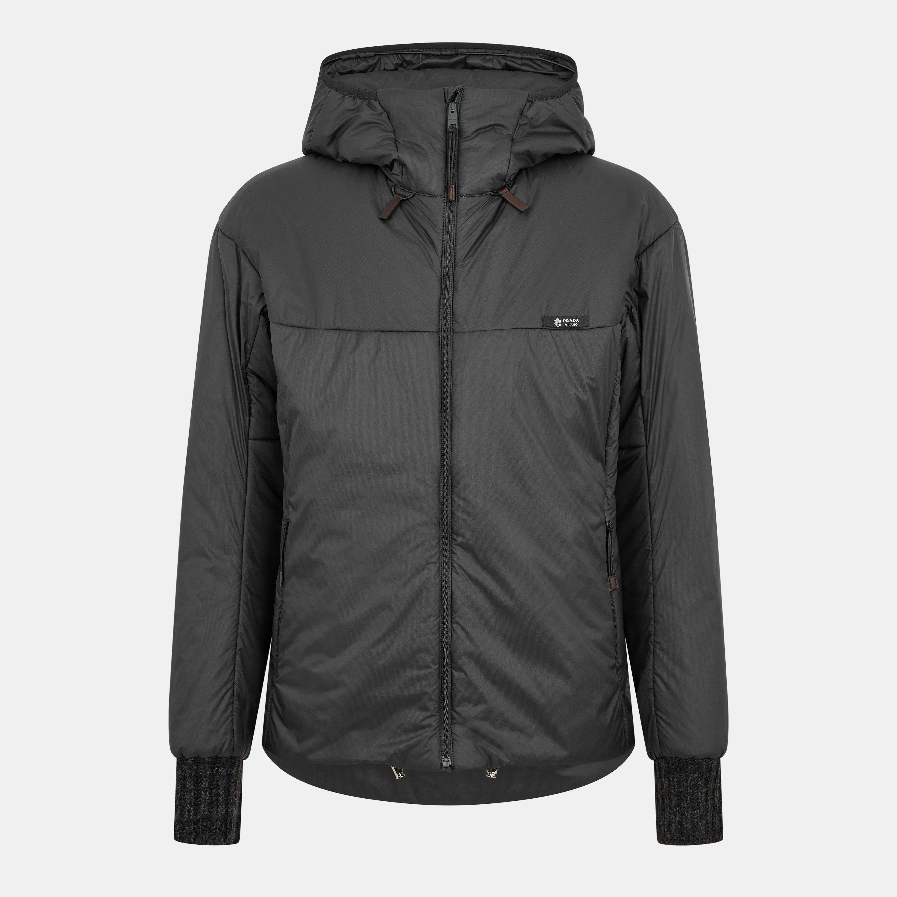 Prada Men's Hooded Medium Puffer Jacket - Asfalto - XL