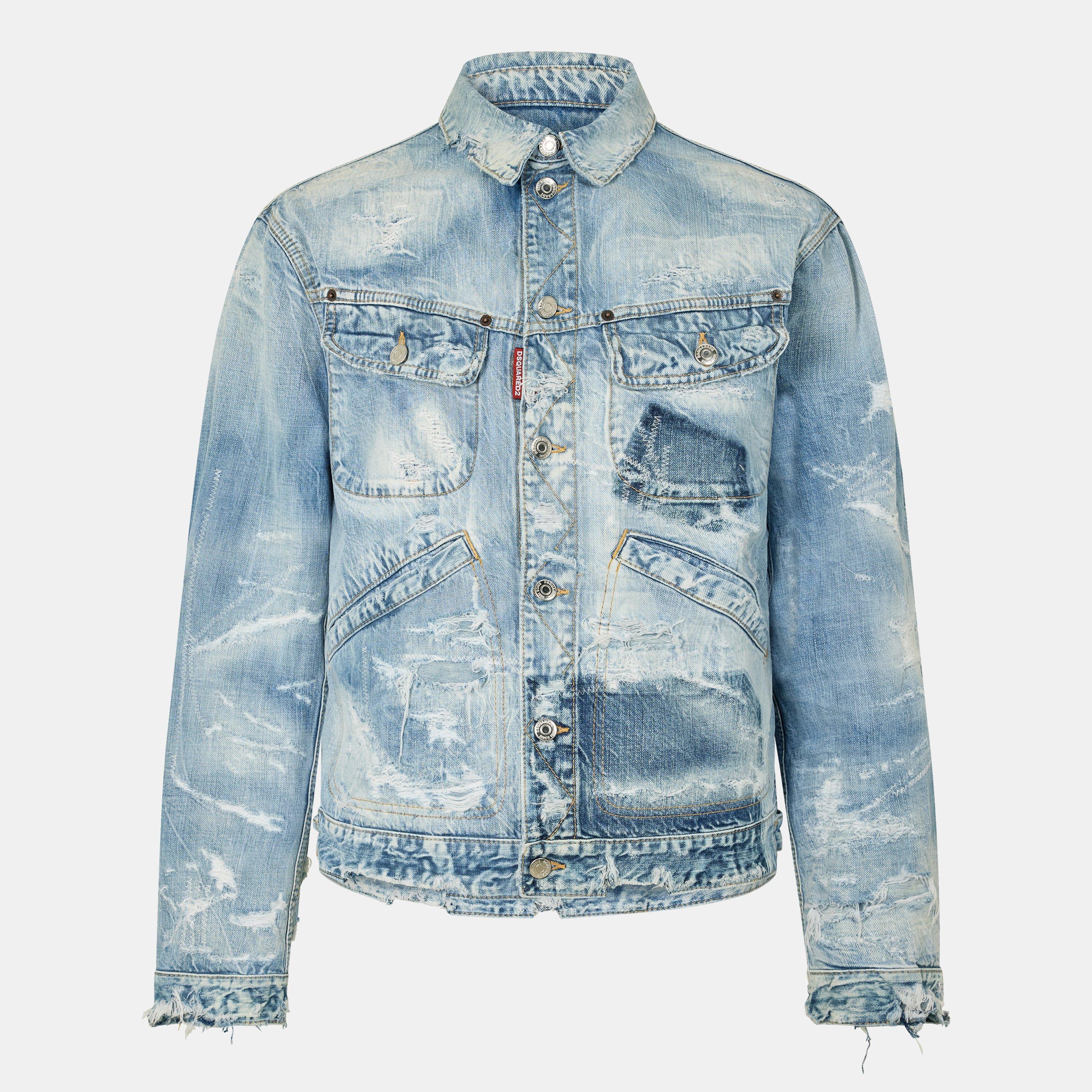 Navy Blue - DSquared2 - Men's DSQ Distressed Vintage-Inspired Denim Jacket - 1
