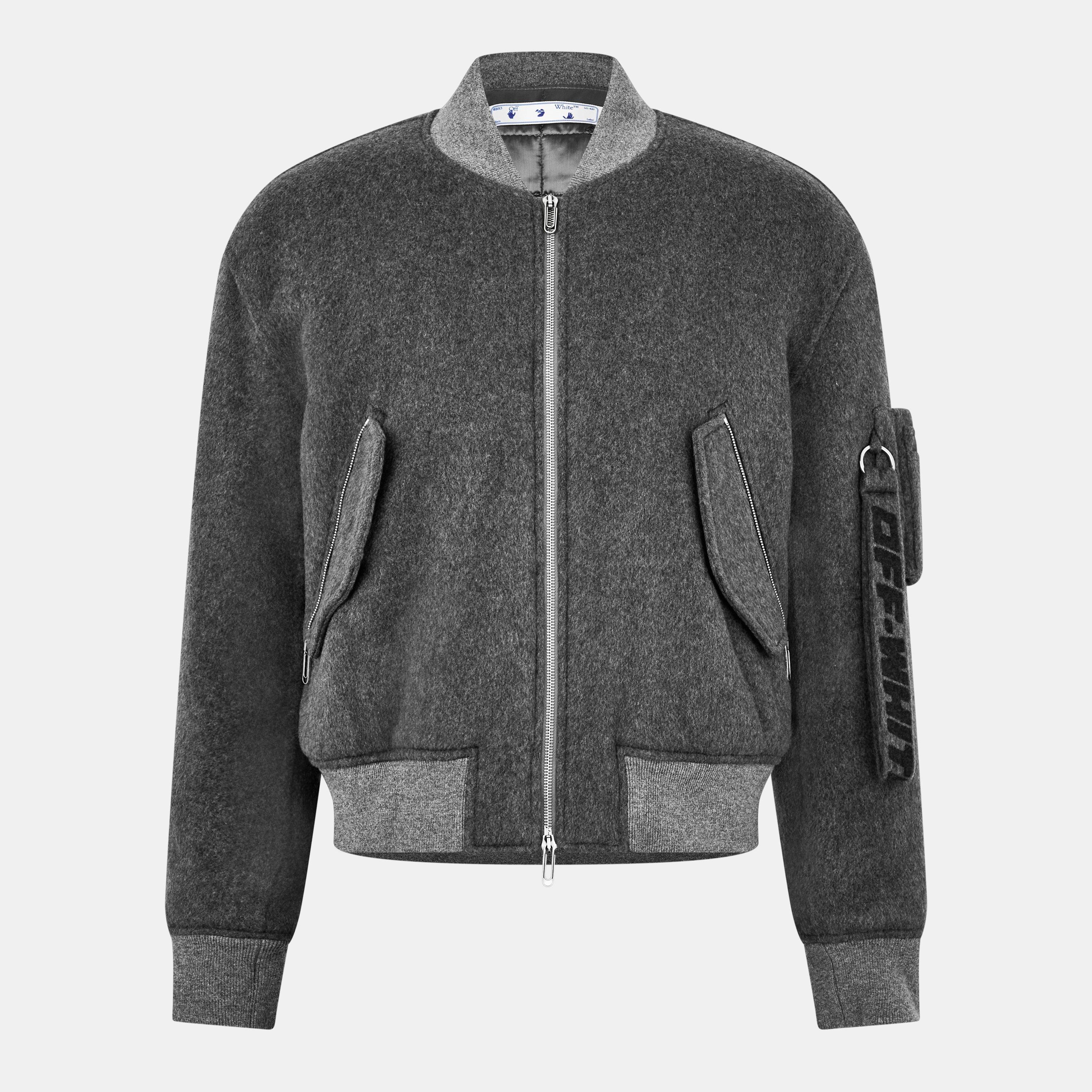 Gray - Off White - Men's Quote Graphic Bomber Jacket - 1