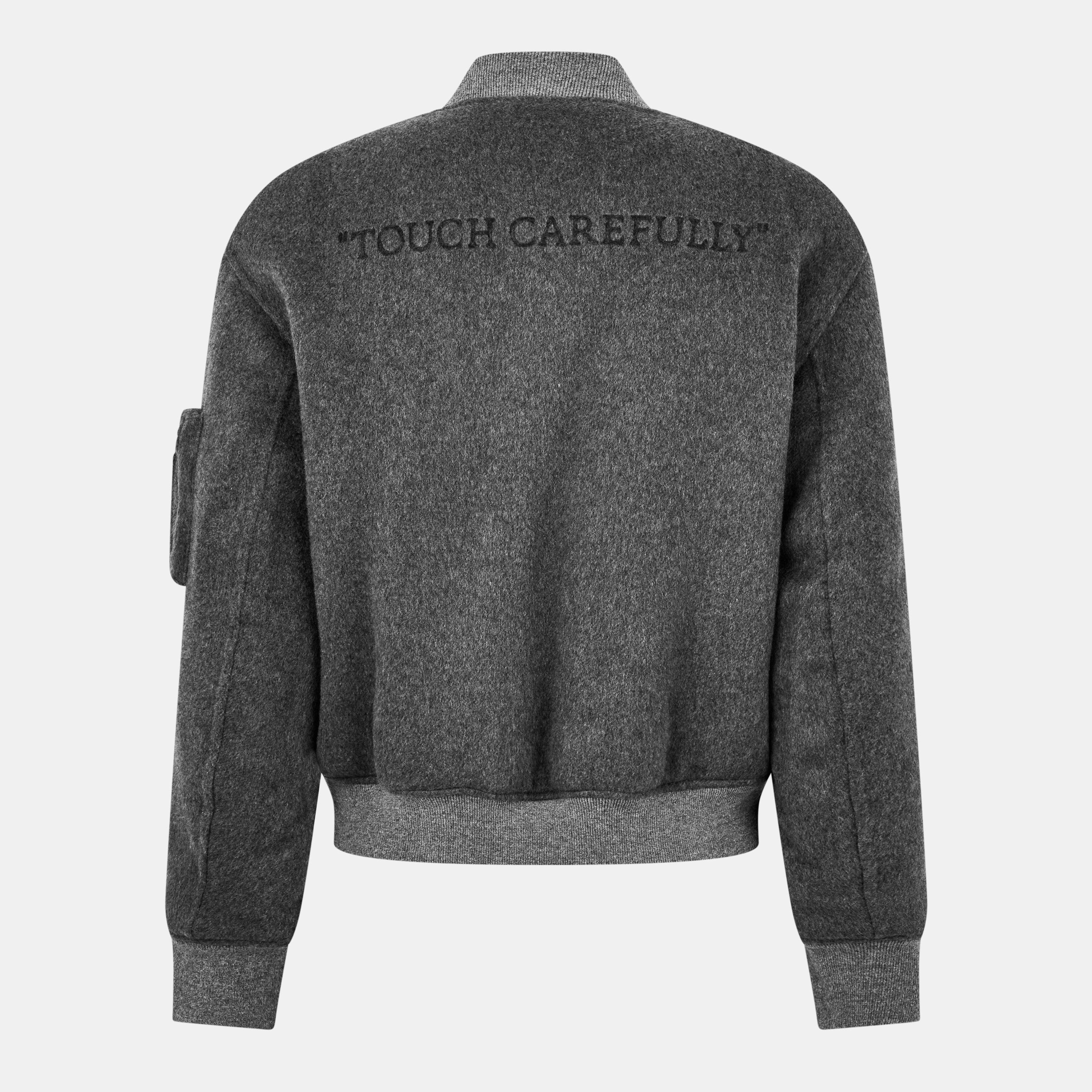 Gray - Off White - Men's Quote Graphic Bomber Jacket - 2